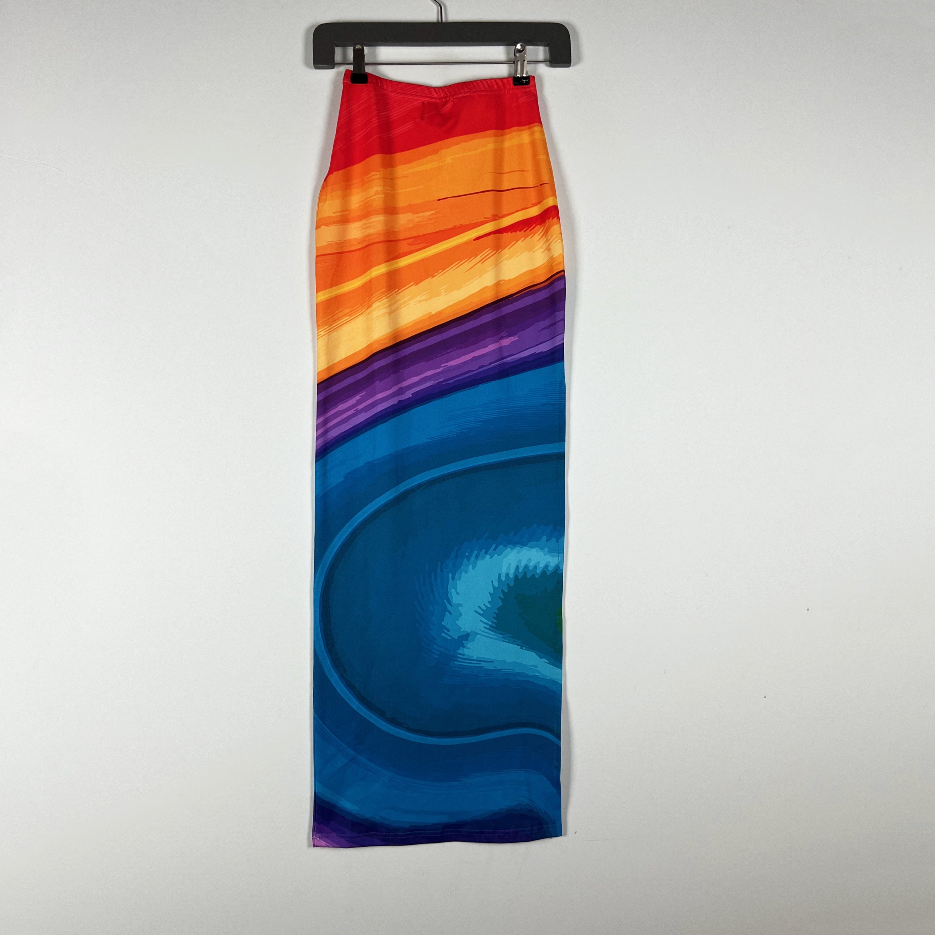 Farai London x Revolve Tala Pull On Straight Fit Midi Skirt Rainbow Ombre Print