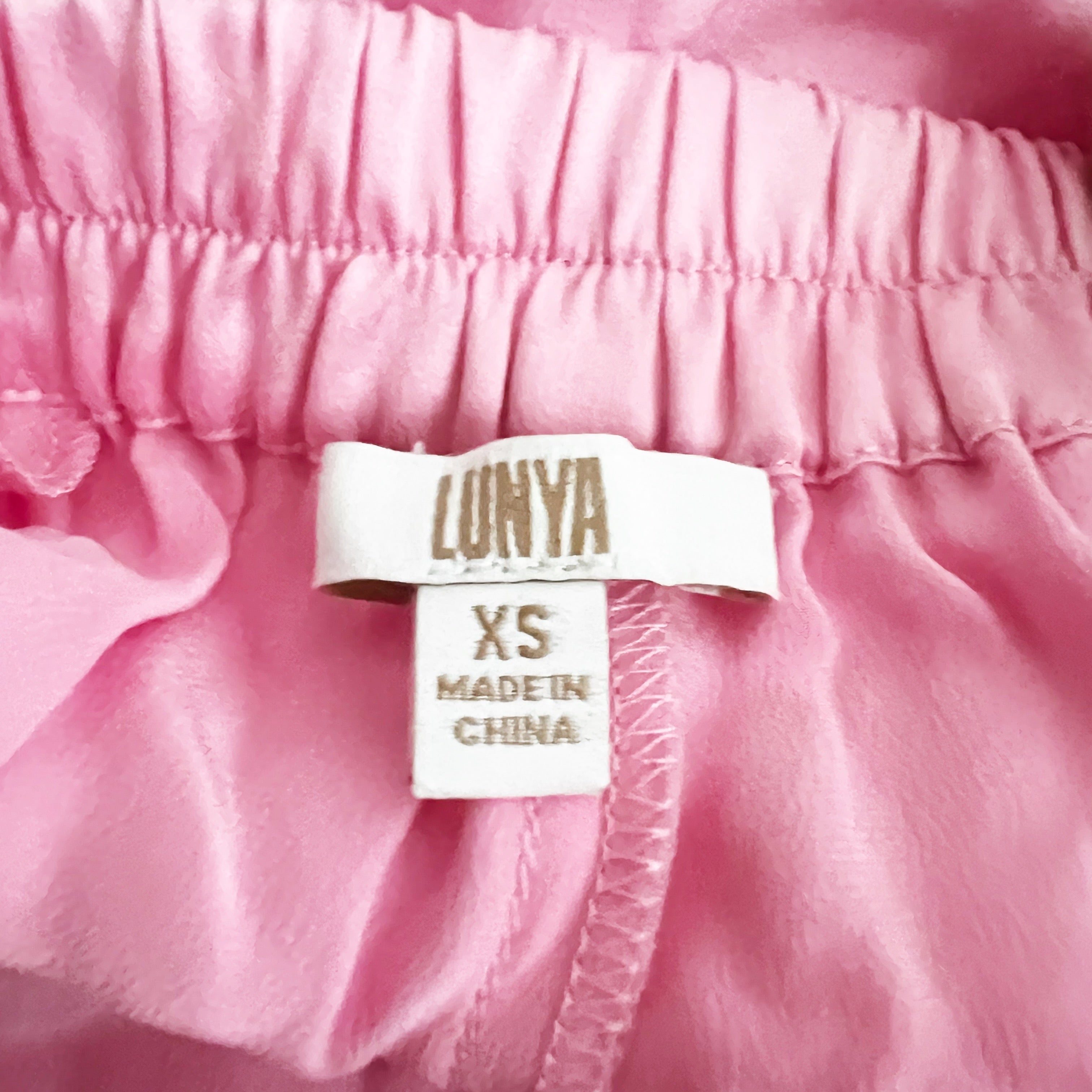 Lunya Washable Silk Satin High Rise Cut Mini Lounge Pajama Shorts Pink XS