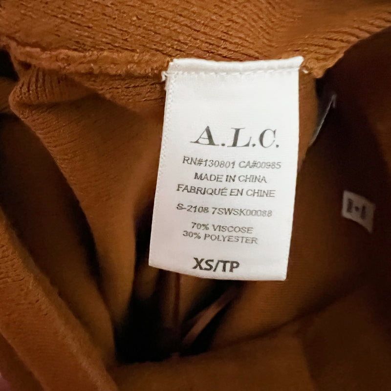 A.L.C. Midweight Knit Stretch Midrise Asymmetrical Hem Sweater Midi Skirt Brown