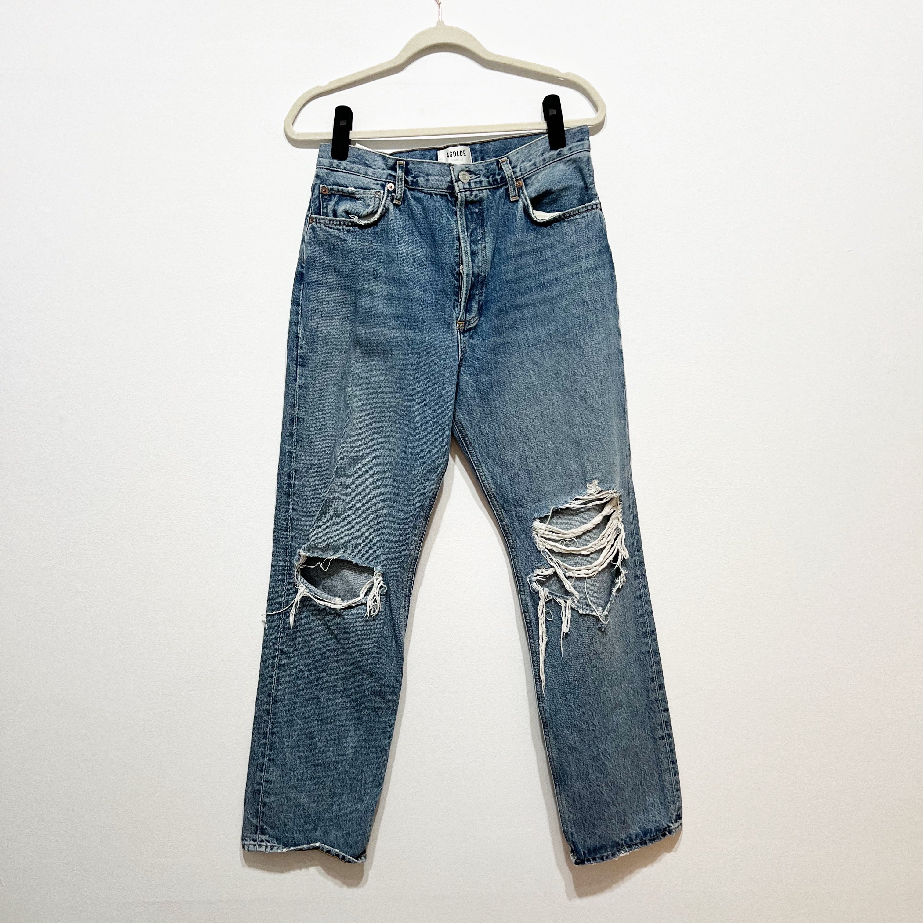 Agolde Women's 90s Pinch Waist Cotton Straight Leg Distressed Denim Jeans Blue