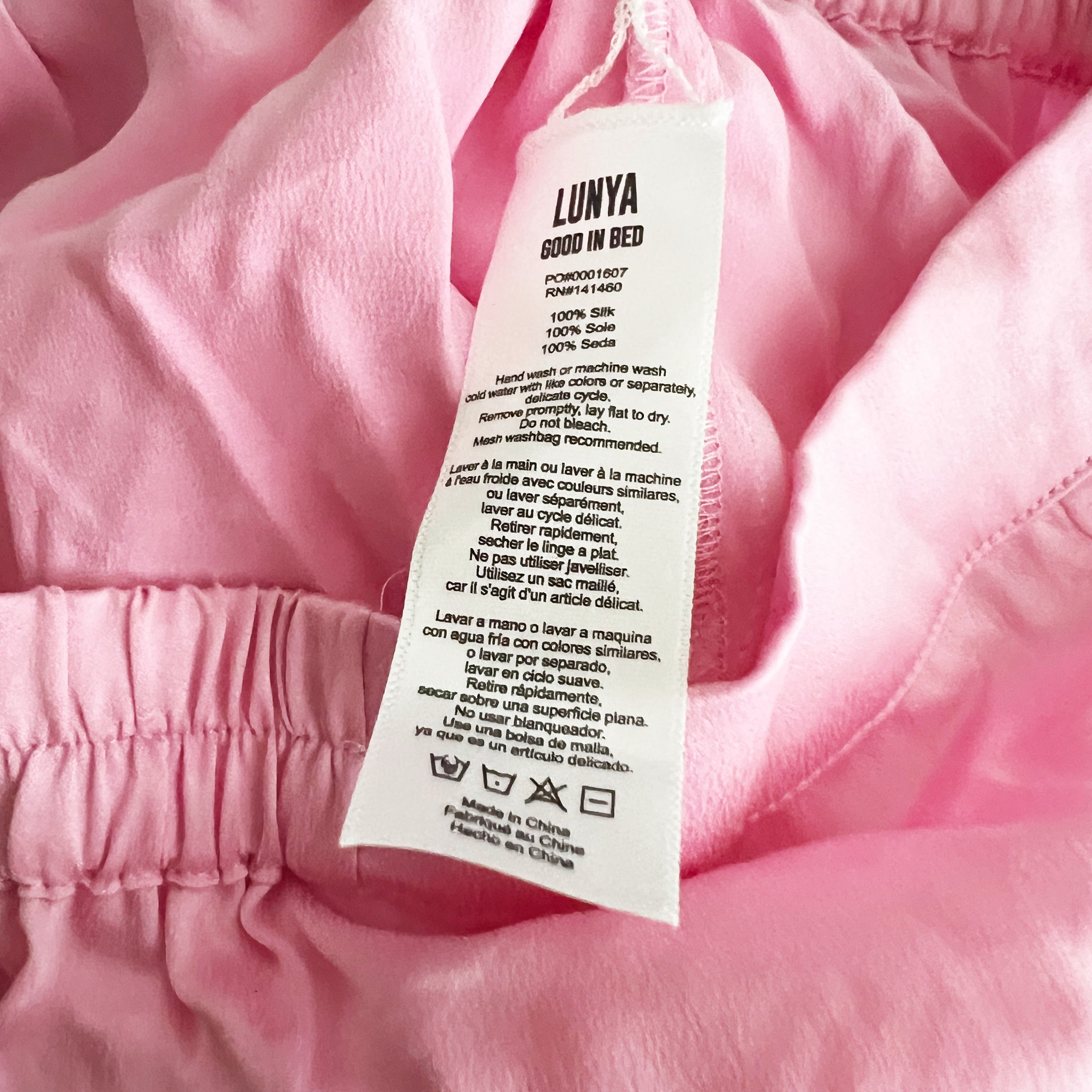 Lunya Washable Silk Satin High Rise Cut Mini Lounge Pajama Shorts Pink XS