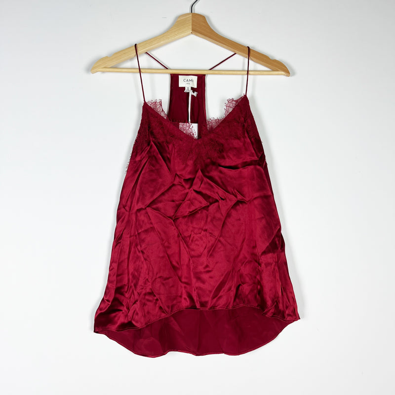 NEW Cami NYC Racer Charmeuse Silk Satin Lace Lined Camisole Tank Top Mulled Wine