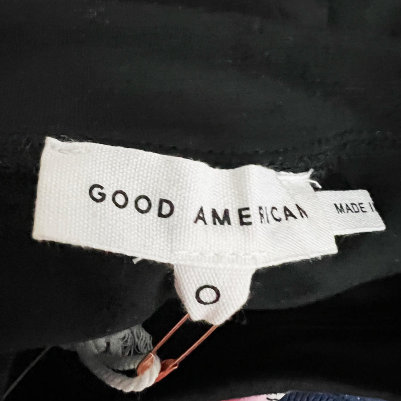 NEW Good American Stretch Knit Crew Neck Long sleeve One Piece Bodysuit Black 0