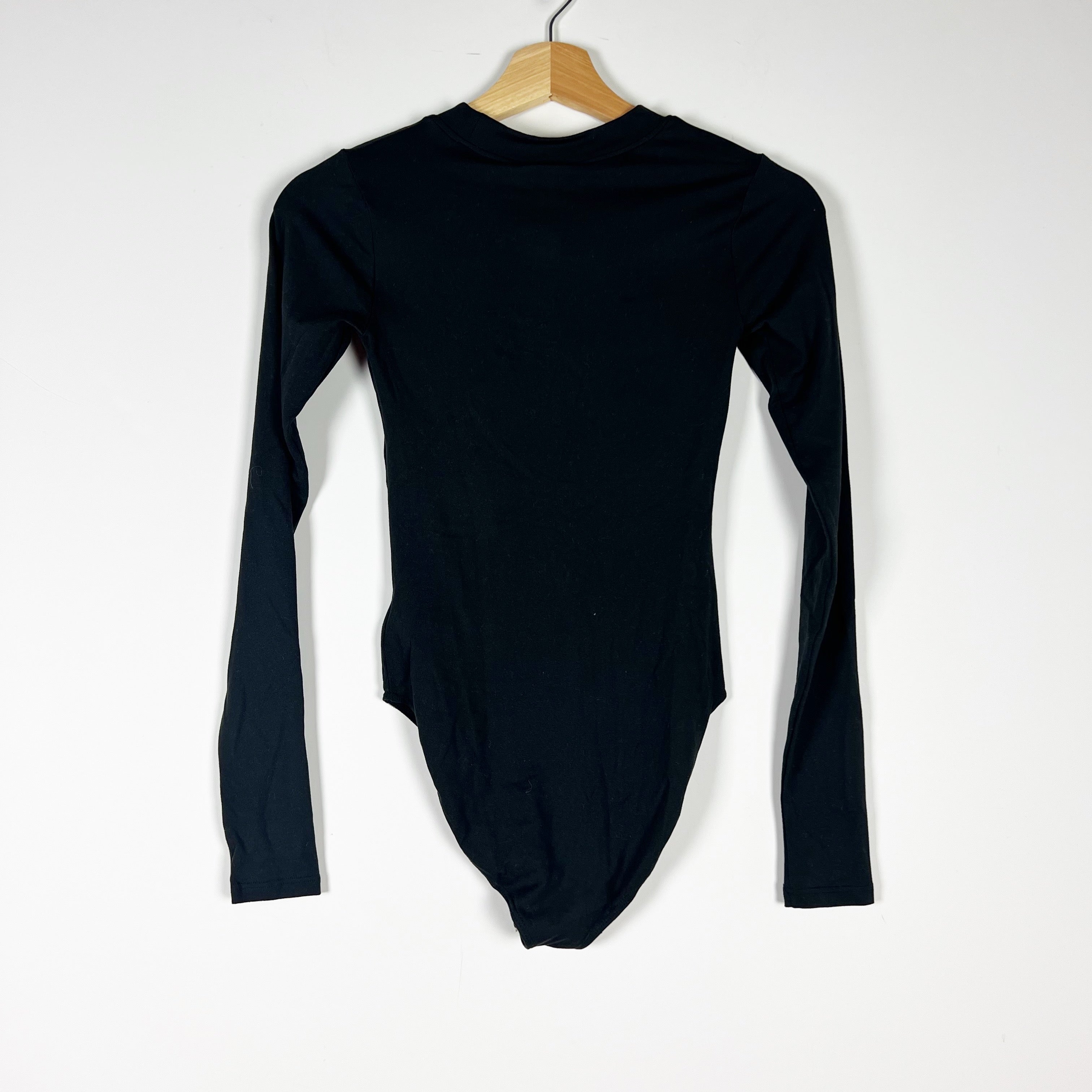 NEW Good American Stretch Knit Crew Neck Long sleeve One Piece Bodysuit Black 0