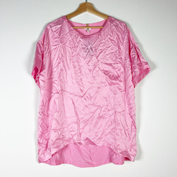 NEW Lunya Washable Silk Short Sleeve Lounge Pajama Crew Neck Tee Shirt Pink XS/S