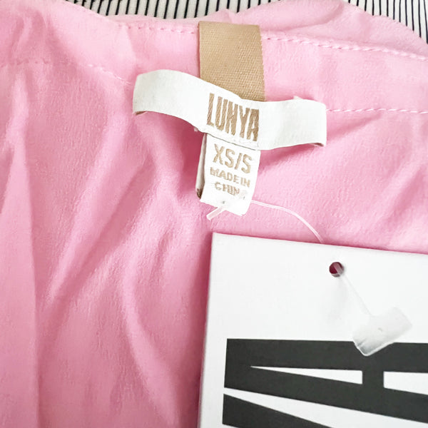 NEW Lunya Washable Silk Short Sleeve Lounge Pajama Crew Neck Tee Shirt Pink XS/S