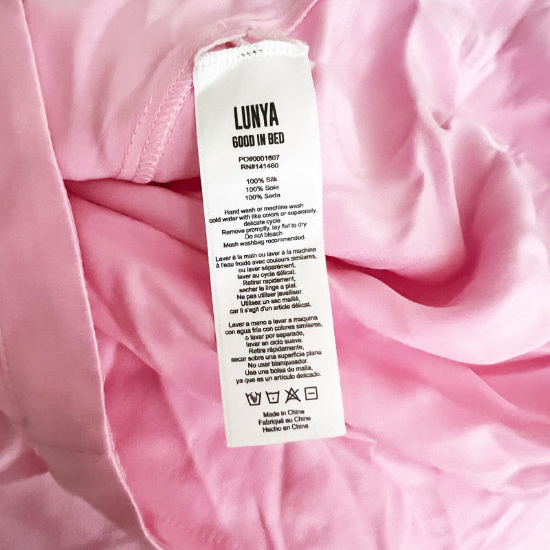 NEW Lunya Washable Silk Short Sleeve Lounge Pajama Crew Neck Tee Shirt Pink XS/S