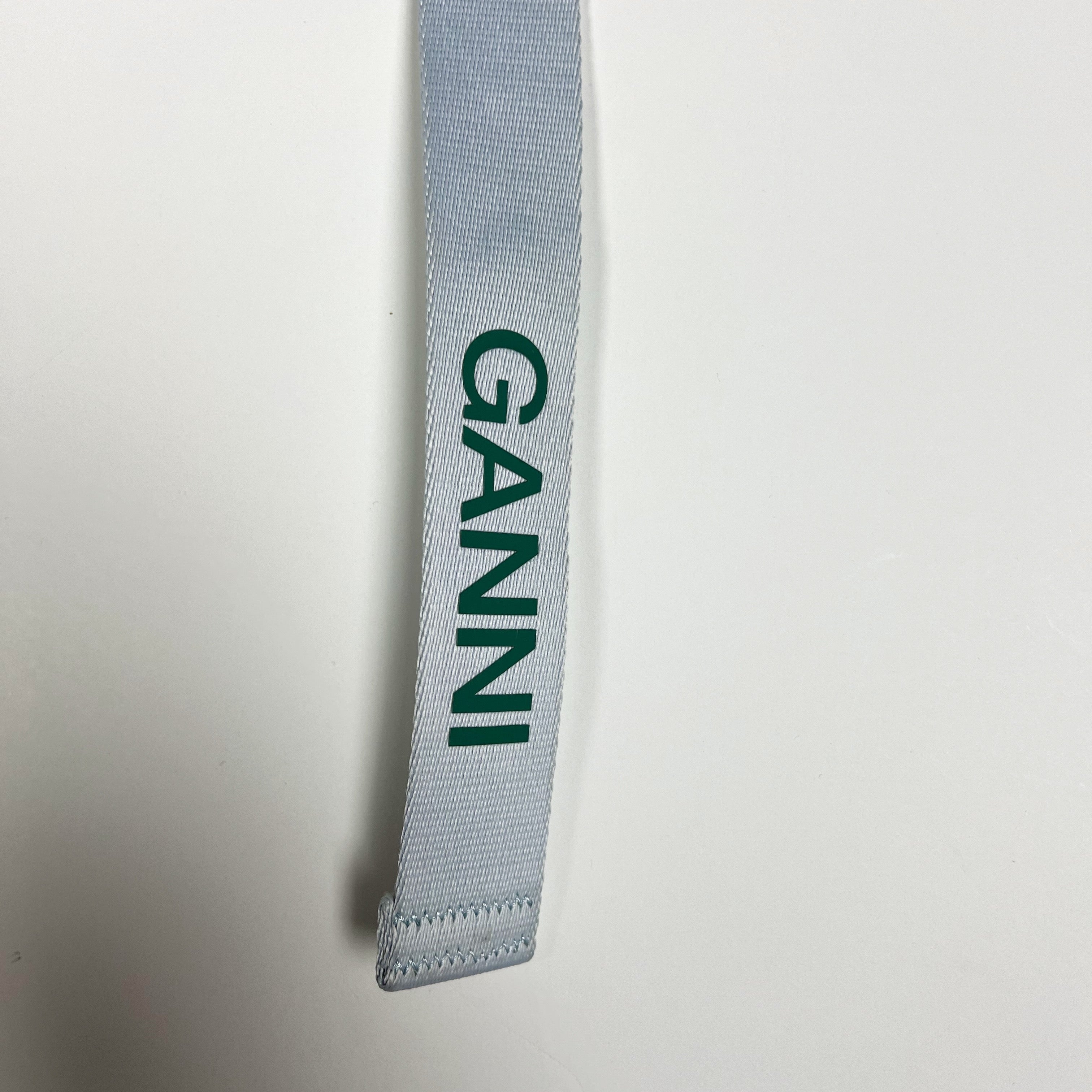 NEW Ganni Woven Material Heather Blue Green Belt Buckle Accessory Logo Printed