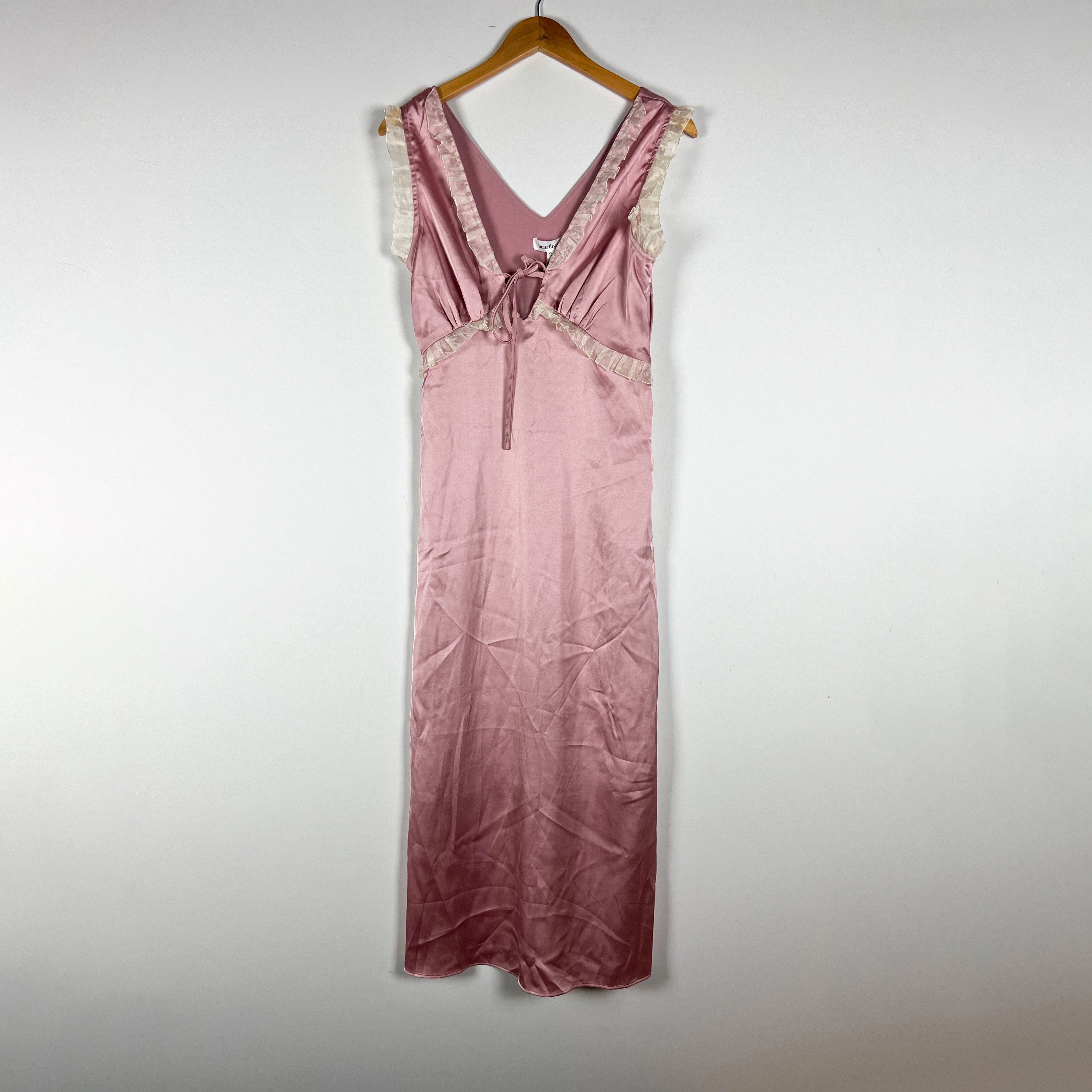 NEW Heartloom Arlington Ruffle Trim V Neck Pullover Satin Slip Midi Dress Blush