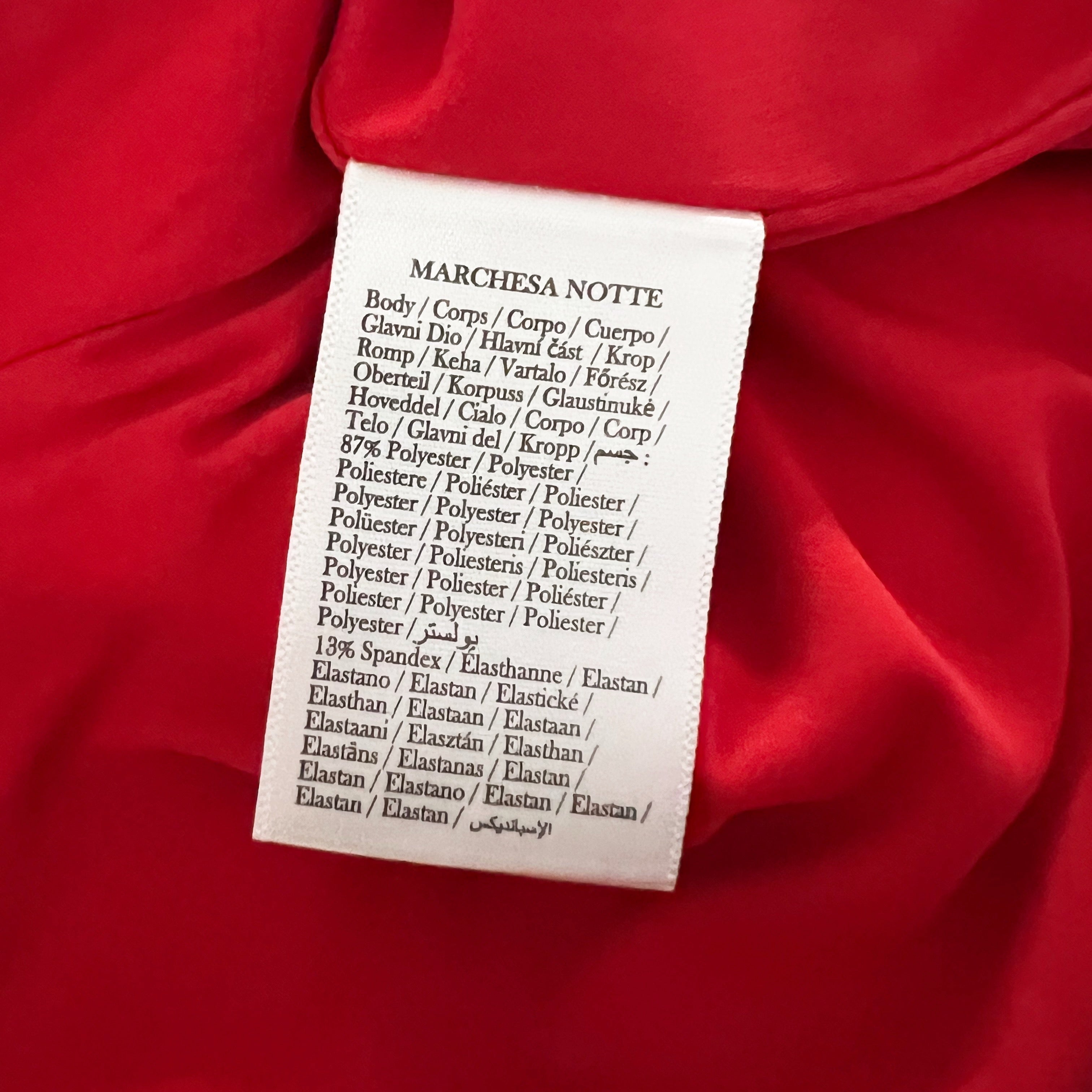 NEW Marchesa Notte Draped Bodice Crepe Sweetheart Neckline Lace Panel Dress Red