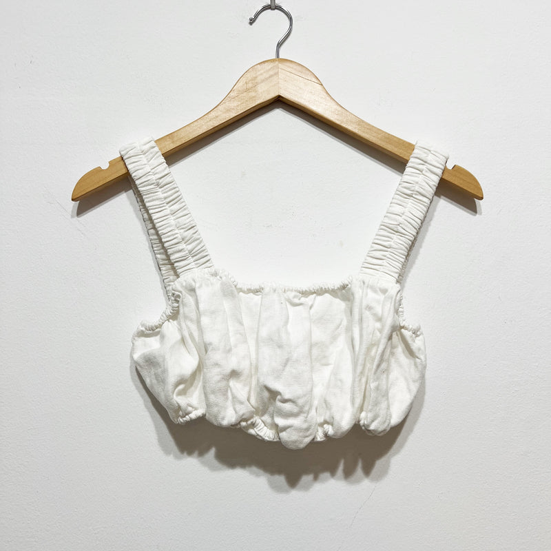 Mikoh Matuku Lightweight Linen Square Neck Crop Tank Top Solid White Medium