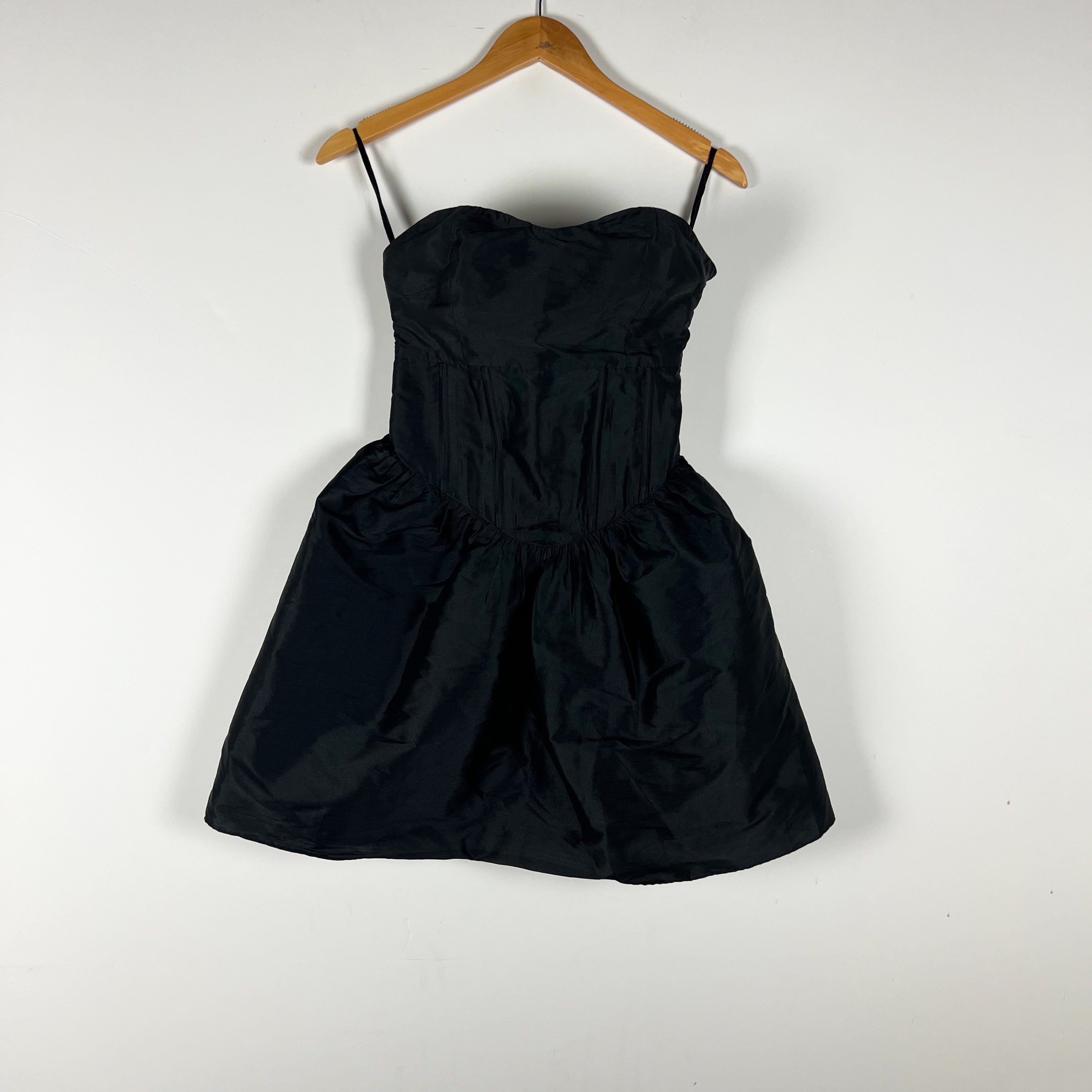 NEW Azeeza Naina Gathered Taffeta Strapless Cocktail Party Mini Dress Black S