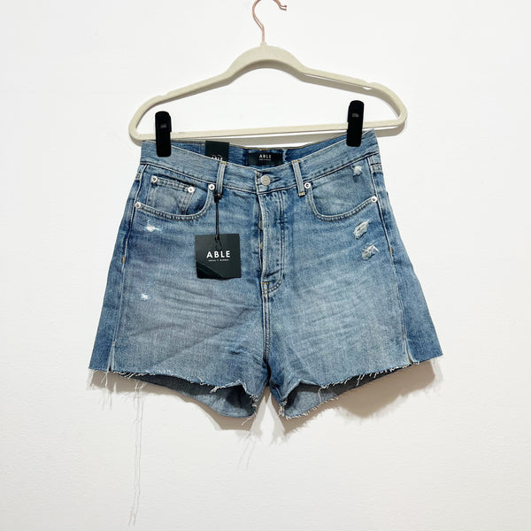 NEW Able Bridget Vintage High Rise Distressed CutOff Cotton Denim Jean Shorts 31