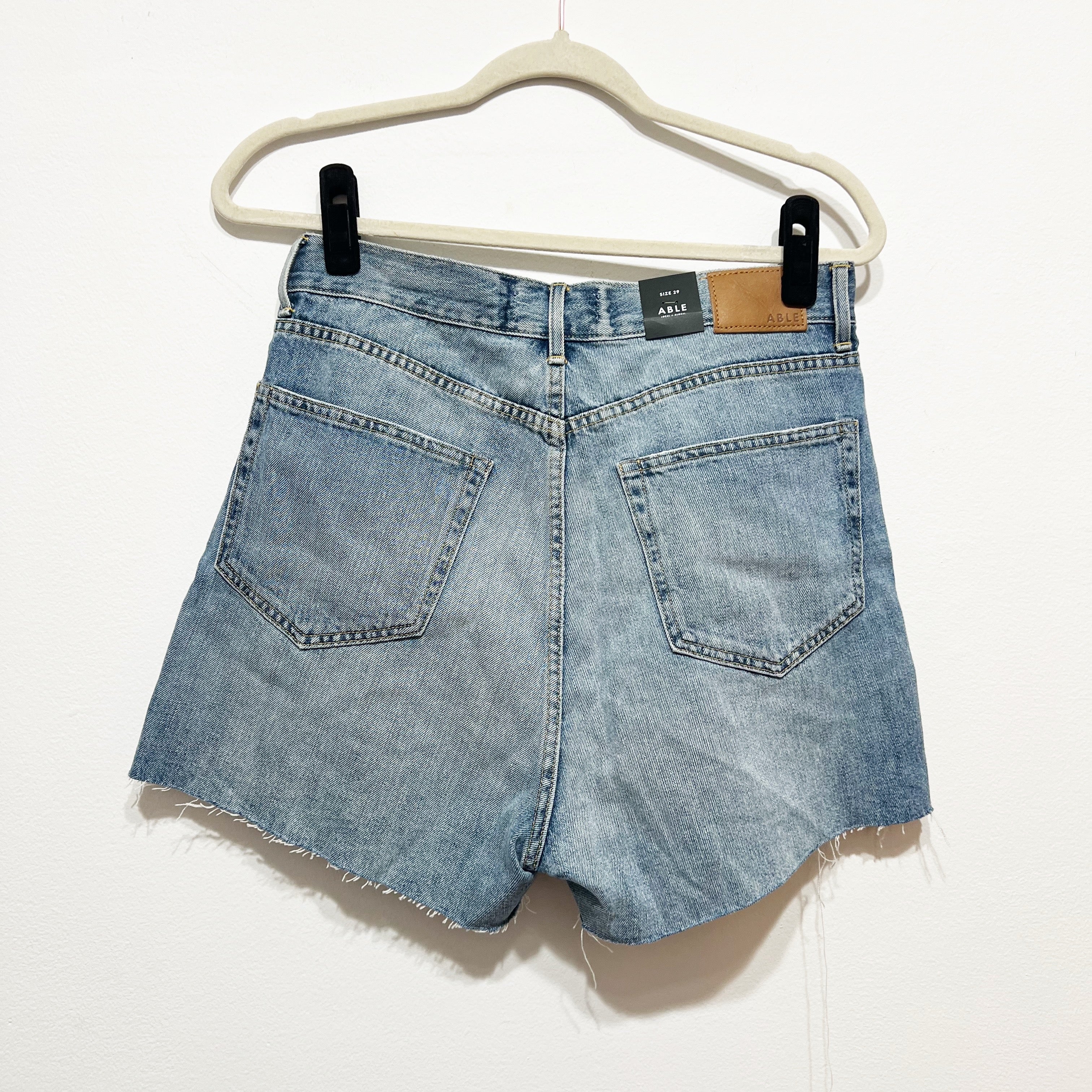 NEW Able Bridget Vintage High Rise Distressed CutOff Cotton Denim Jean Shorts 29