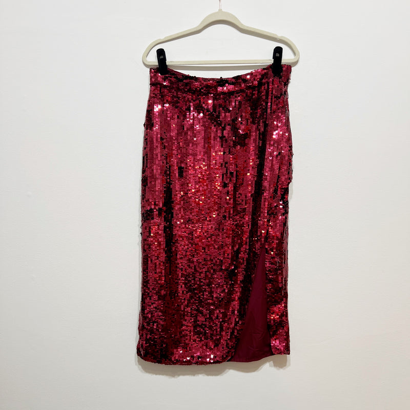 NEW ASOS Editions Hot Pink Sequin Glitter Sparkle Embellished Slit Midi Skirt 10