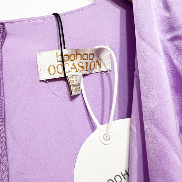 NEW BooHoo Occasion Tall Feather Detail Plunge V Neck Full Length Jumpsuit Lilac