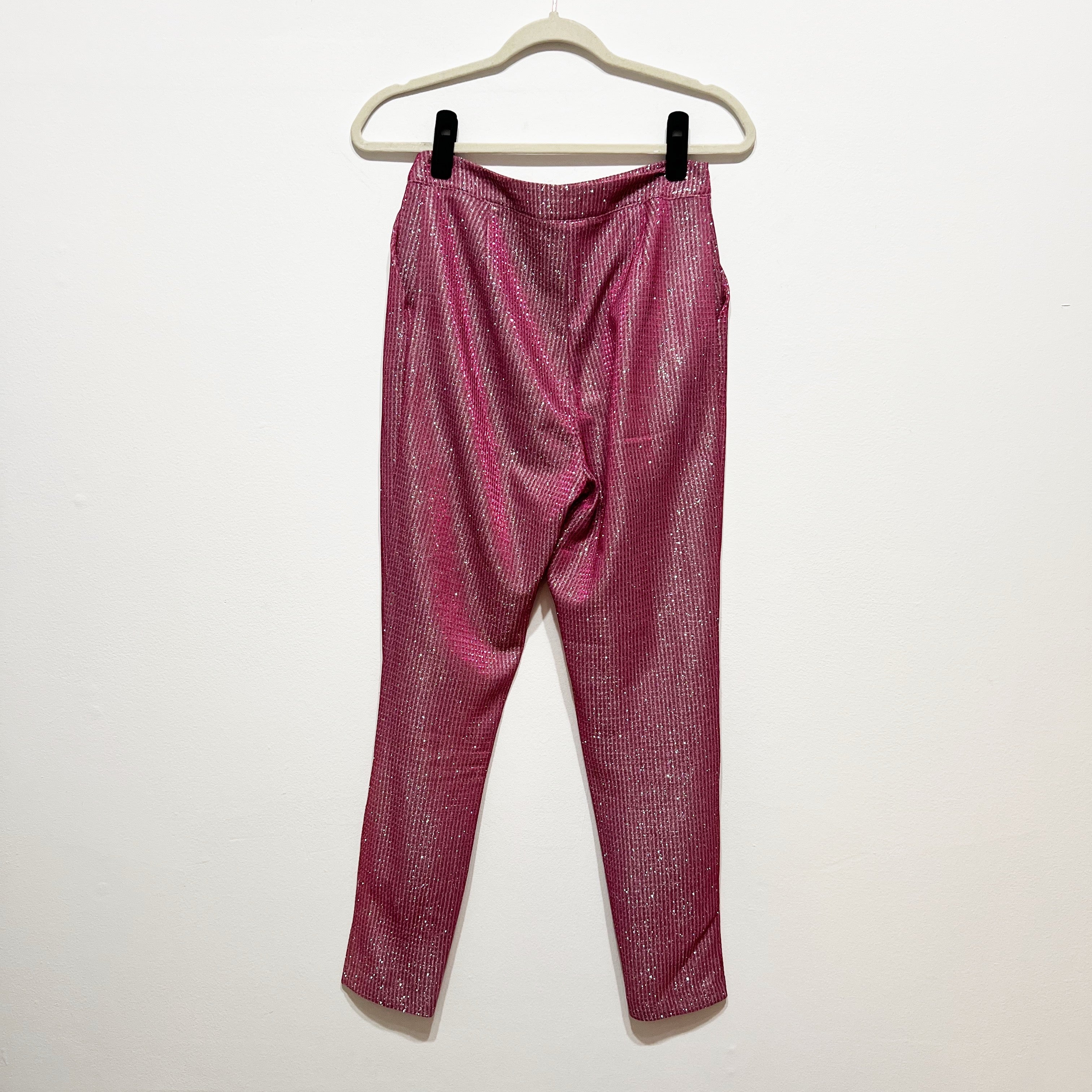 Akira Women's Mid Rise Ankle Crop Pink Glitter Sparkle Embellished Pants Small