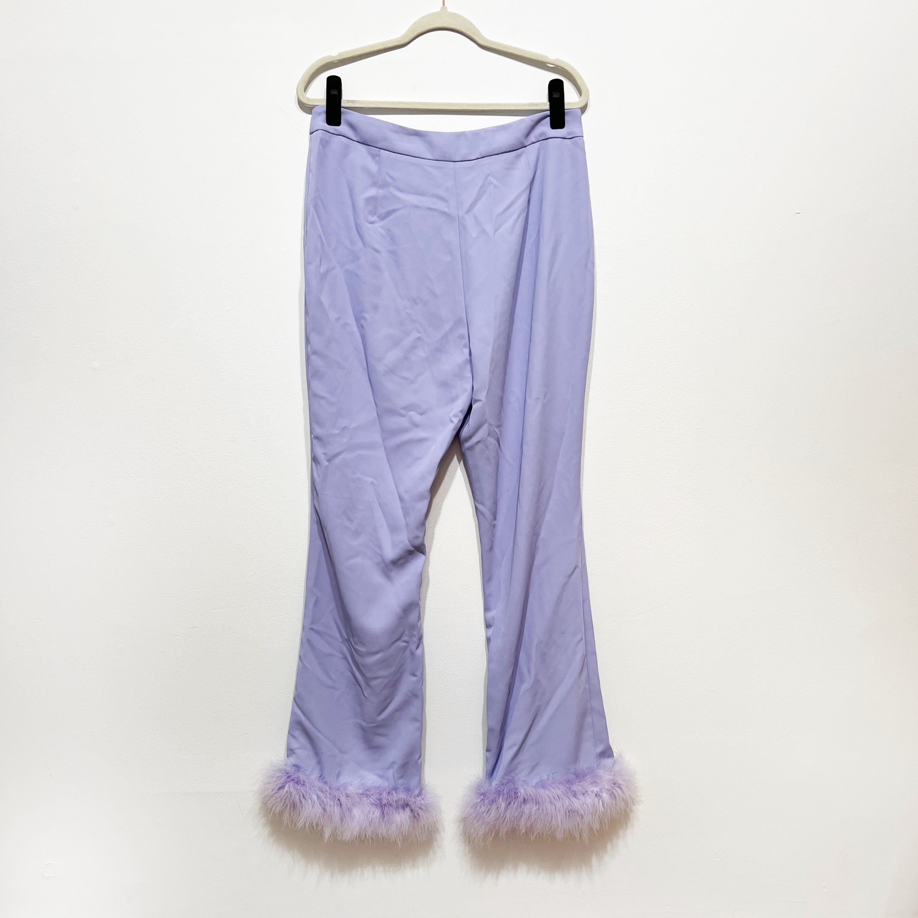 NEW Nasty Gal Feather Hem Flared Kick Party Trouser Pants Purple Lilac 10