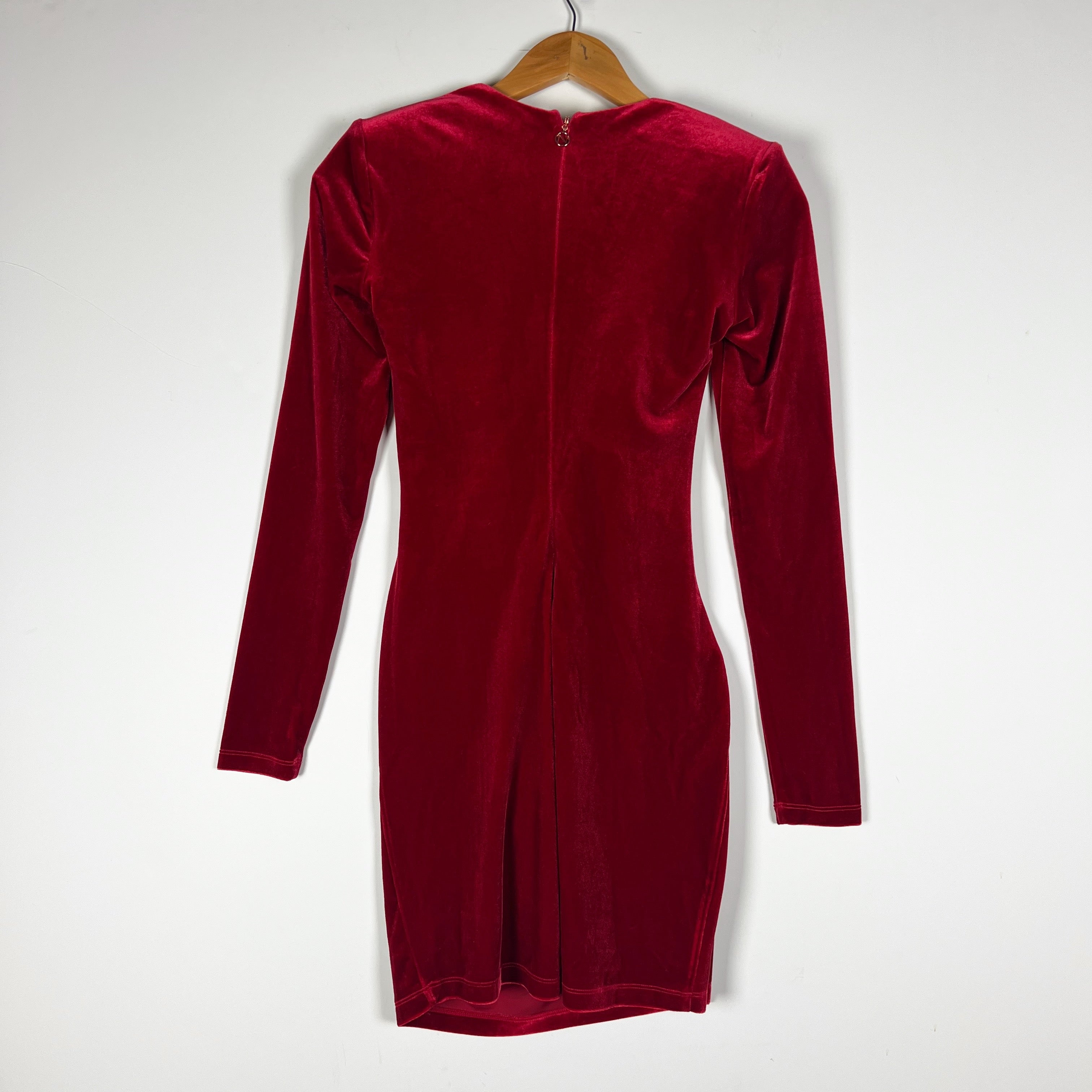 Nookie Mystery Sweetheart Neckline Velvet Velour Ruched Long Sleeve Mini Dress S