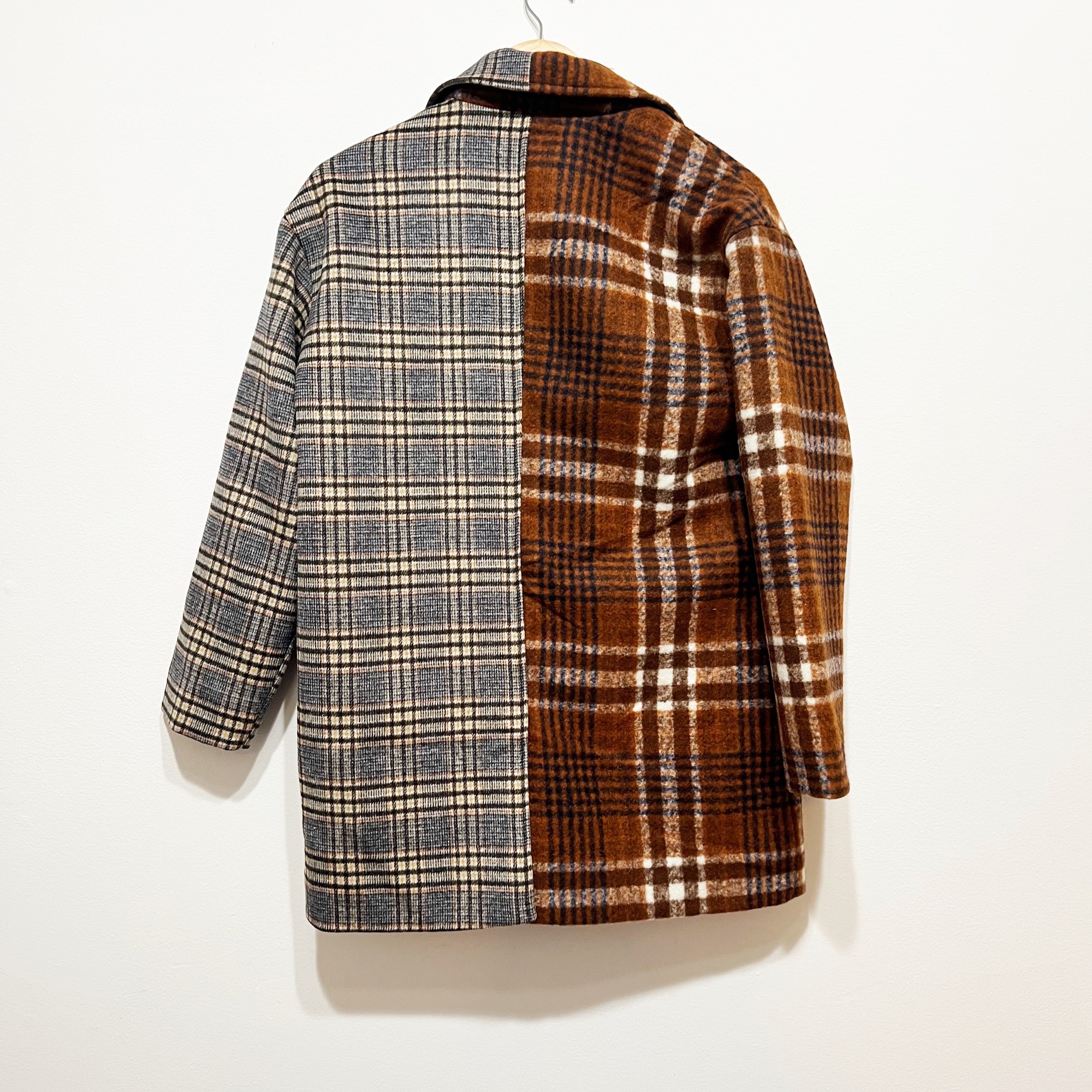 NEW Dolce Cabo Oversized Mixed Plaid Print Pattern Micro Felt Blazer Jacket M