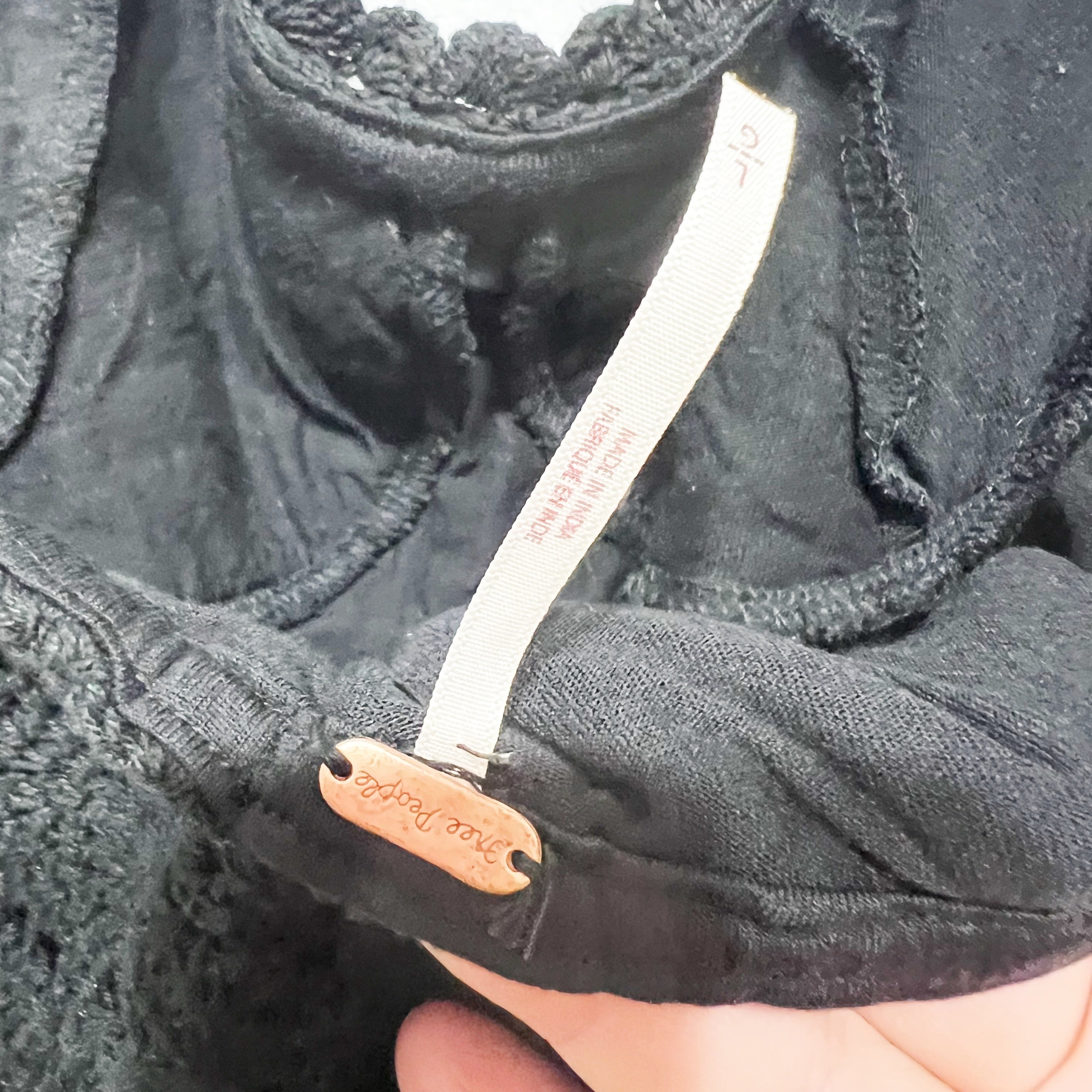 NEW Free People Dahlia Cotton Crochet Knit Halter Neck Midi Dress Black Large