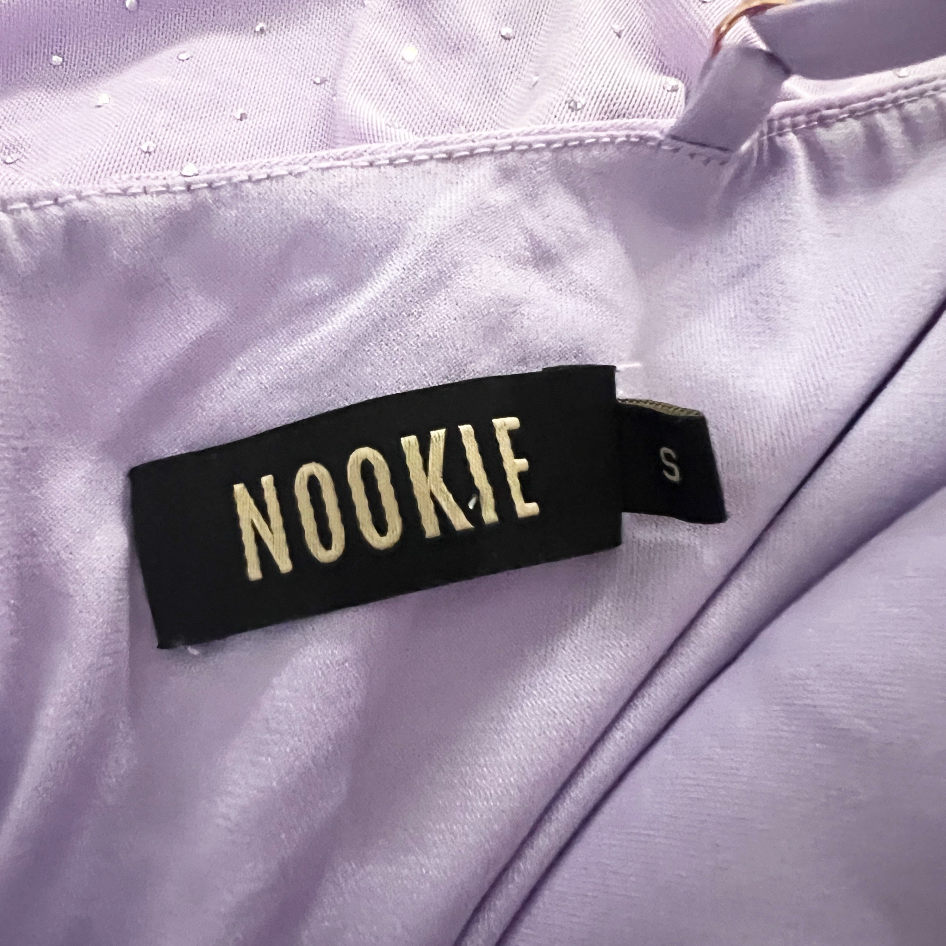 Nookie Crystal Studded Embellished Mesh Stretch Maxi Dress Lilac Purple Small