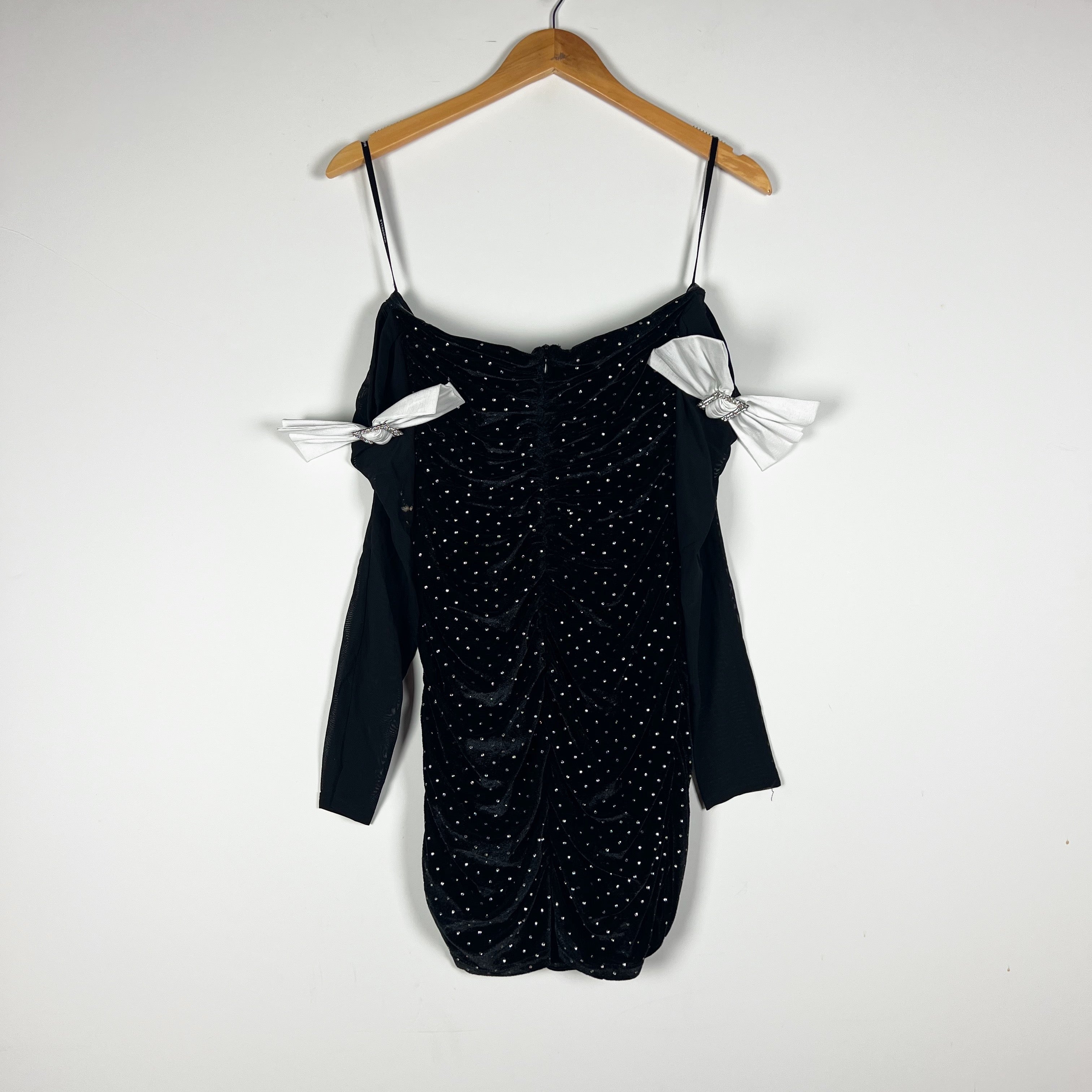 MAJORELLE Julia Crystal Jewel Rhinestone Velvet Velour Ruched Bow Mini Dress S