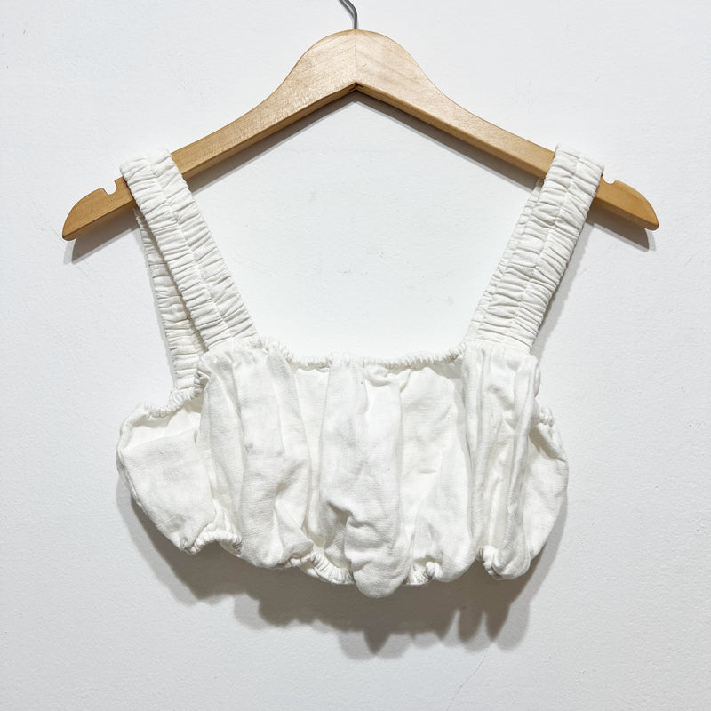 Mikoh Matuku Lightweight Linen Square Neck Crop Tank Top Solid White Medium