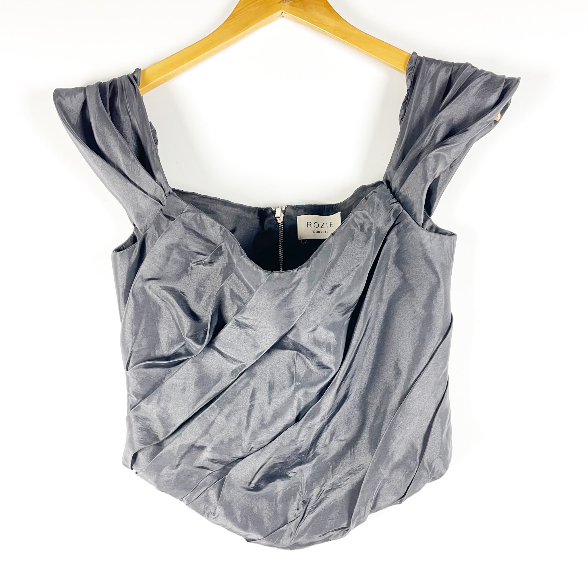 Rozie Corsets Off The Shoulder Draped Ruched Taffeta Structured Bustier Top S