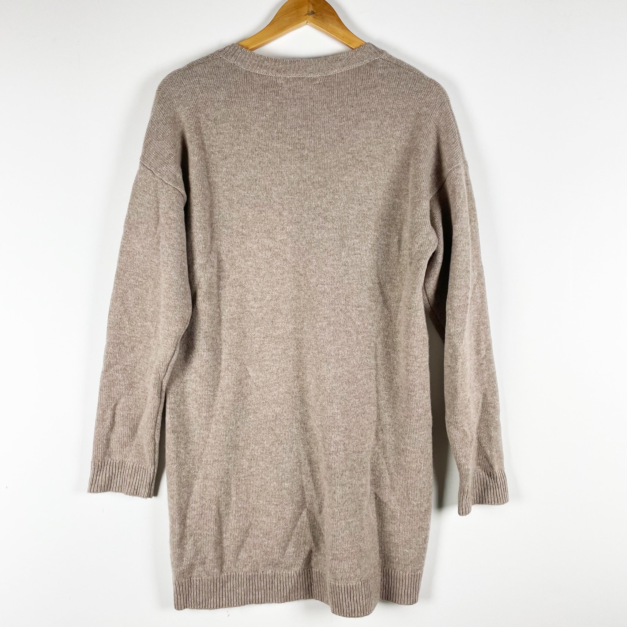 Reformation Henrietta Cashmere Crew Neck Pullover Mini Sweater Dress Beige Small