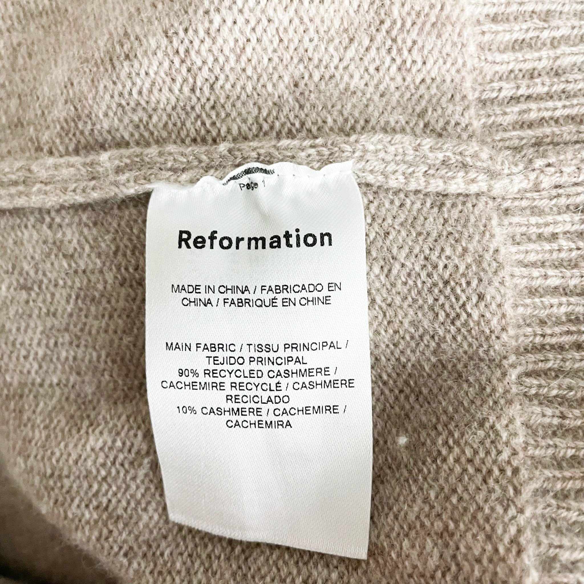 Reformation Henrietta Cashmere Crew Neck Pullover Mini Sweater Dress Beige Small