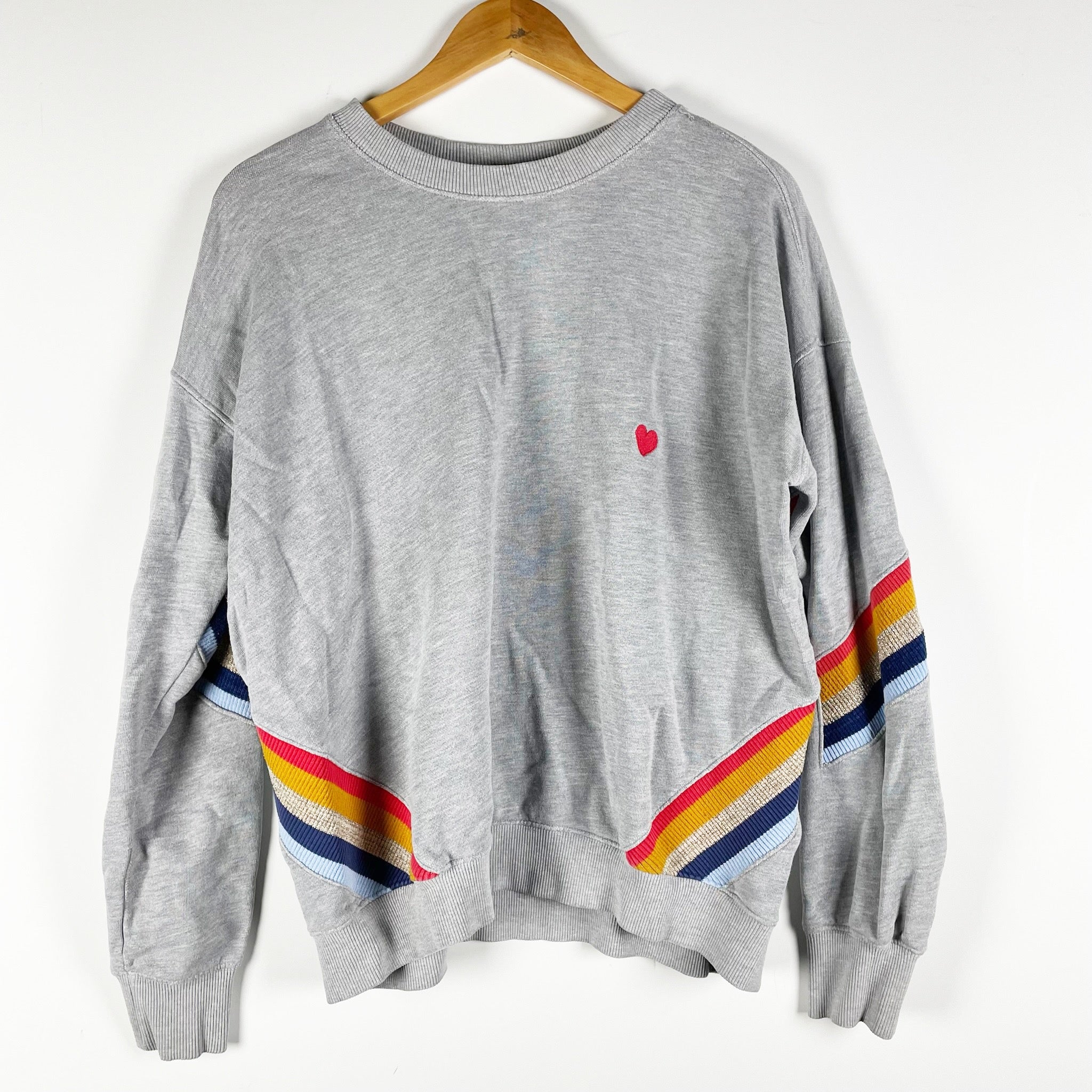 Spiritual Gangster Women's Heart Stripe Rainbow Crew neck Pullover Sweatshirt M