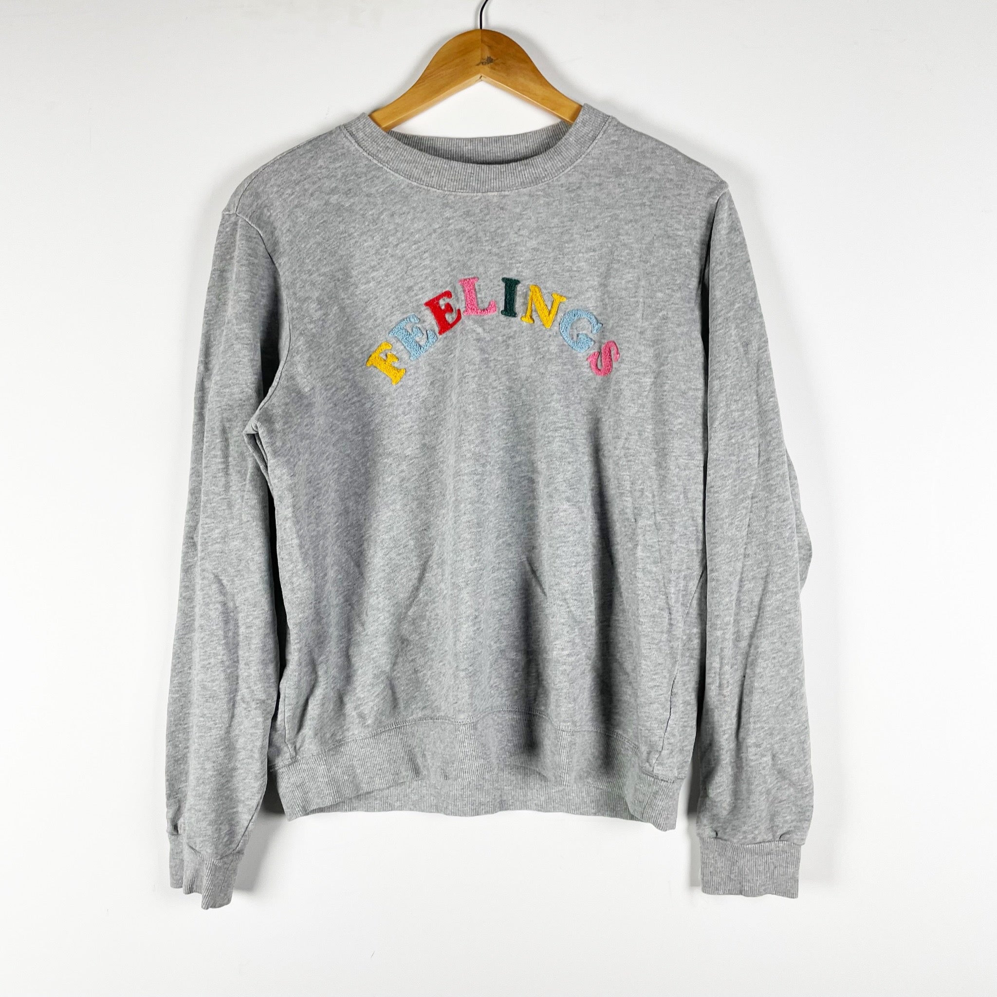 Ban.Do Feelings Embroidered Multi Color Cotton Crew Neck Pullover Sweatshirt L