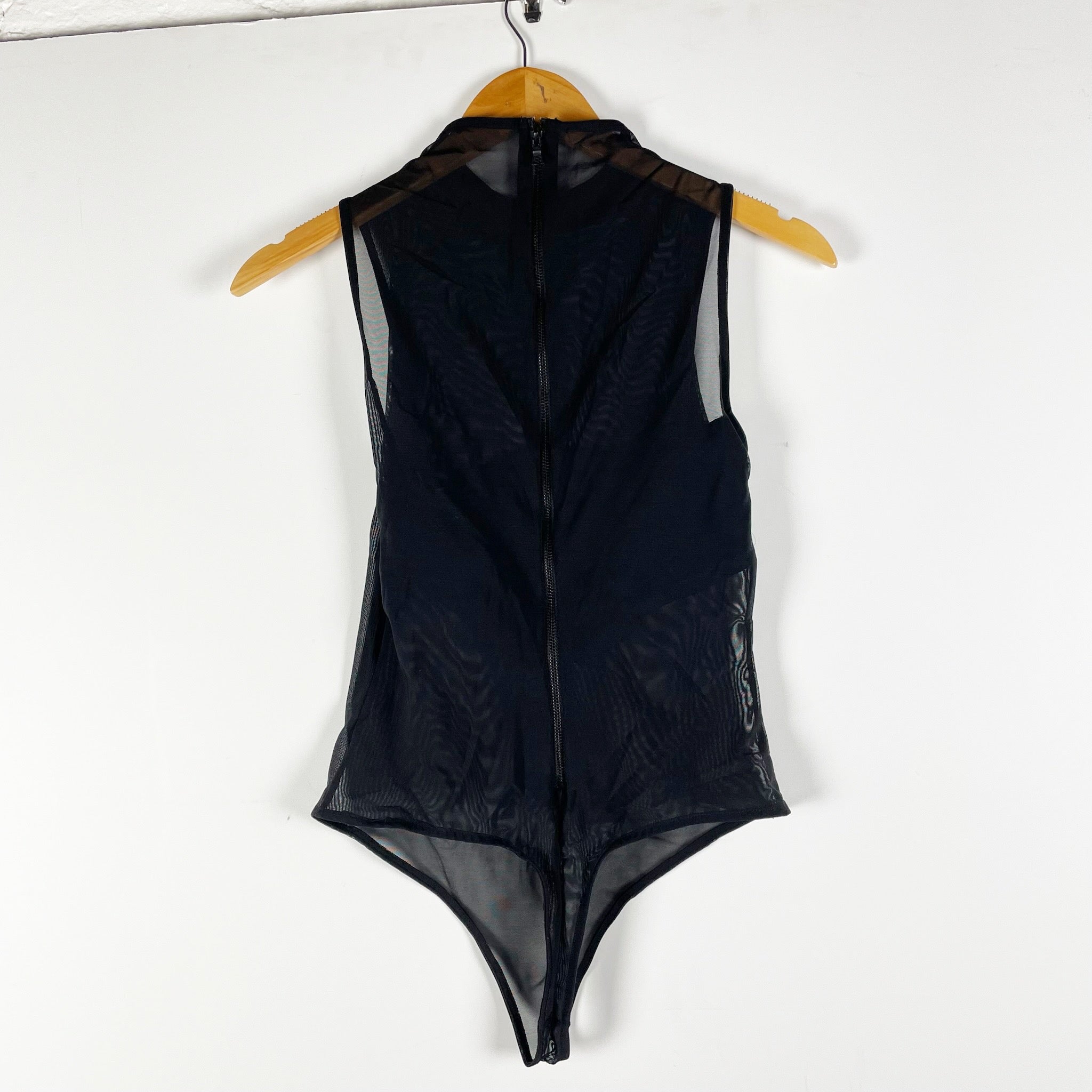 Alice And Olivia Classics Bandeau Sleeveless Mesh Mock Neck Bodysuit Black Small