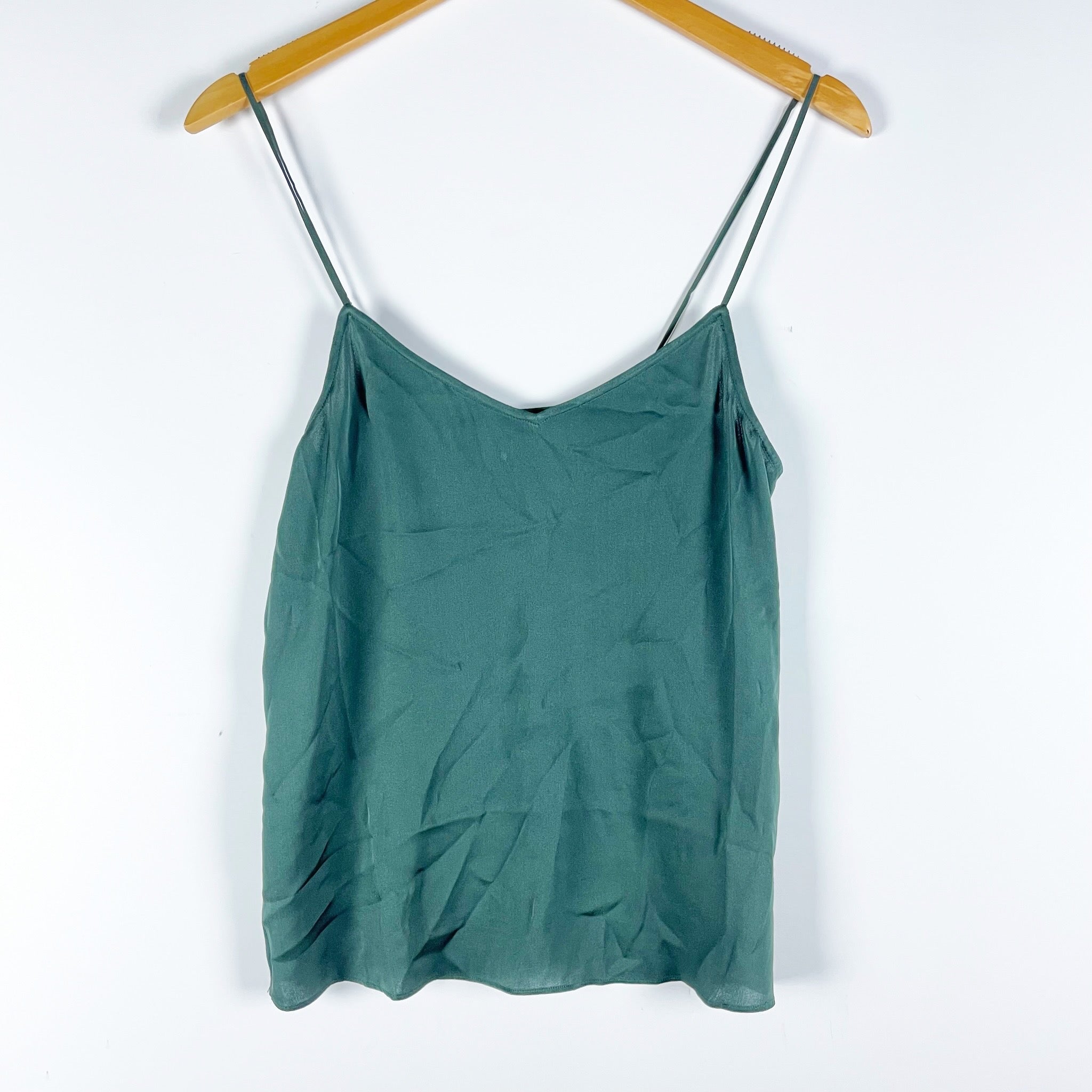 Quince Washable Stretch Silk Satin V Neck Cami Tank Top Forest Green XS