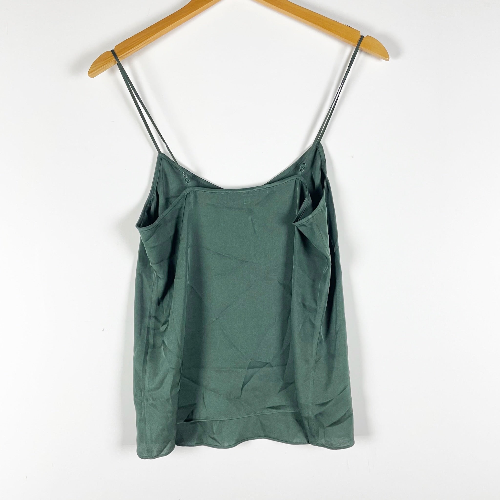 Quince Washable Stretch Silk Satin V Neck Cami Tank Top Forest Green XS