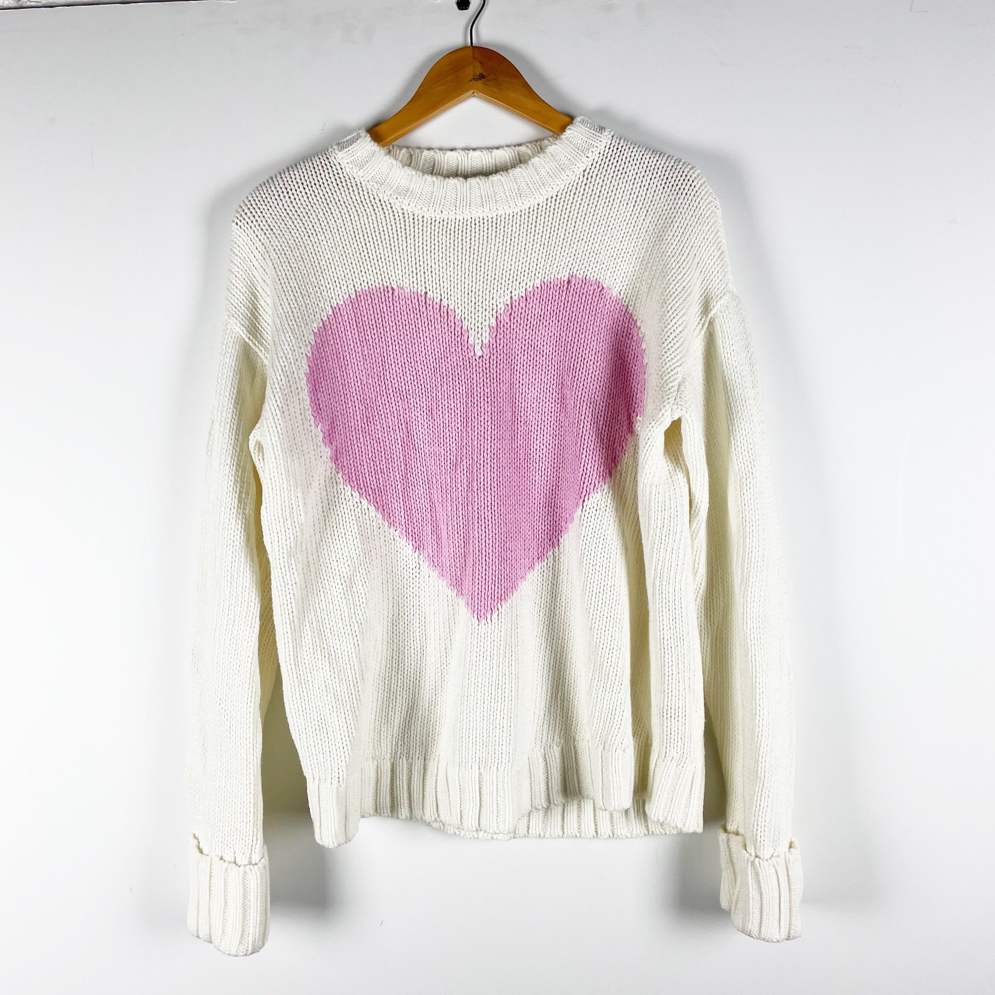 Show Me Your Mumu Sweetheart Cotton Blend Knit Crew Neck Pullover Sweater Pink
