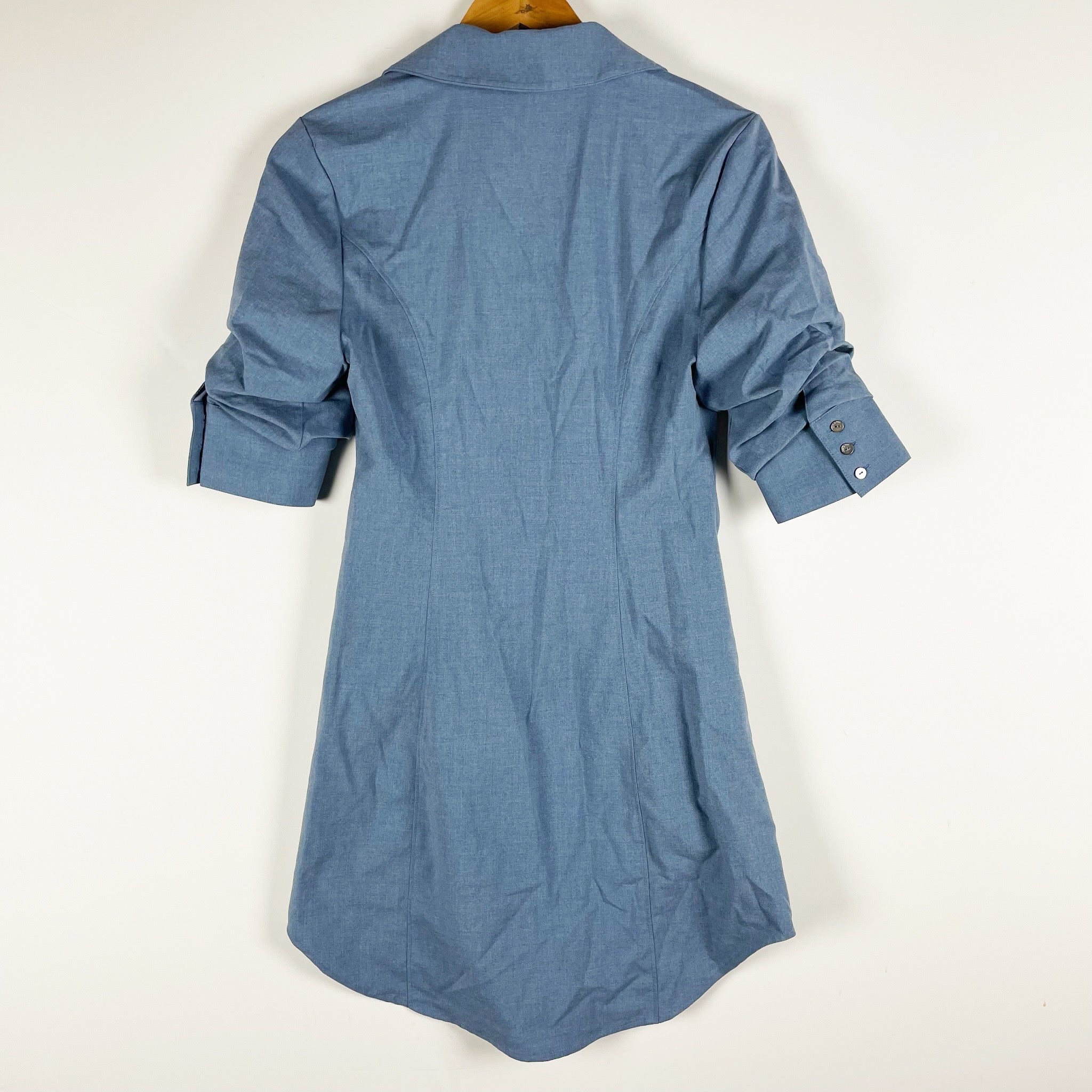 Cinq A Sept Elina Gathered Ruched Waist Button Mini Shirt Dress Chambray Blue 2