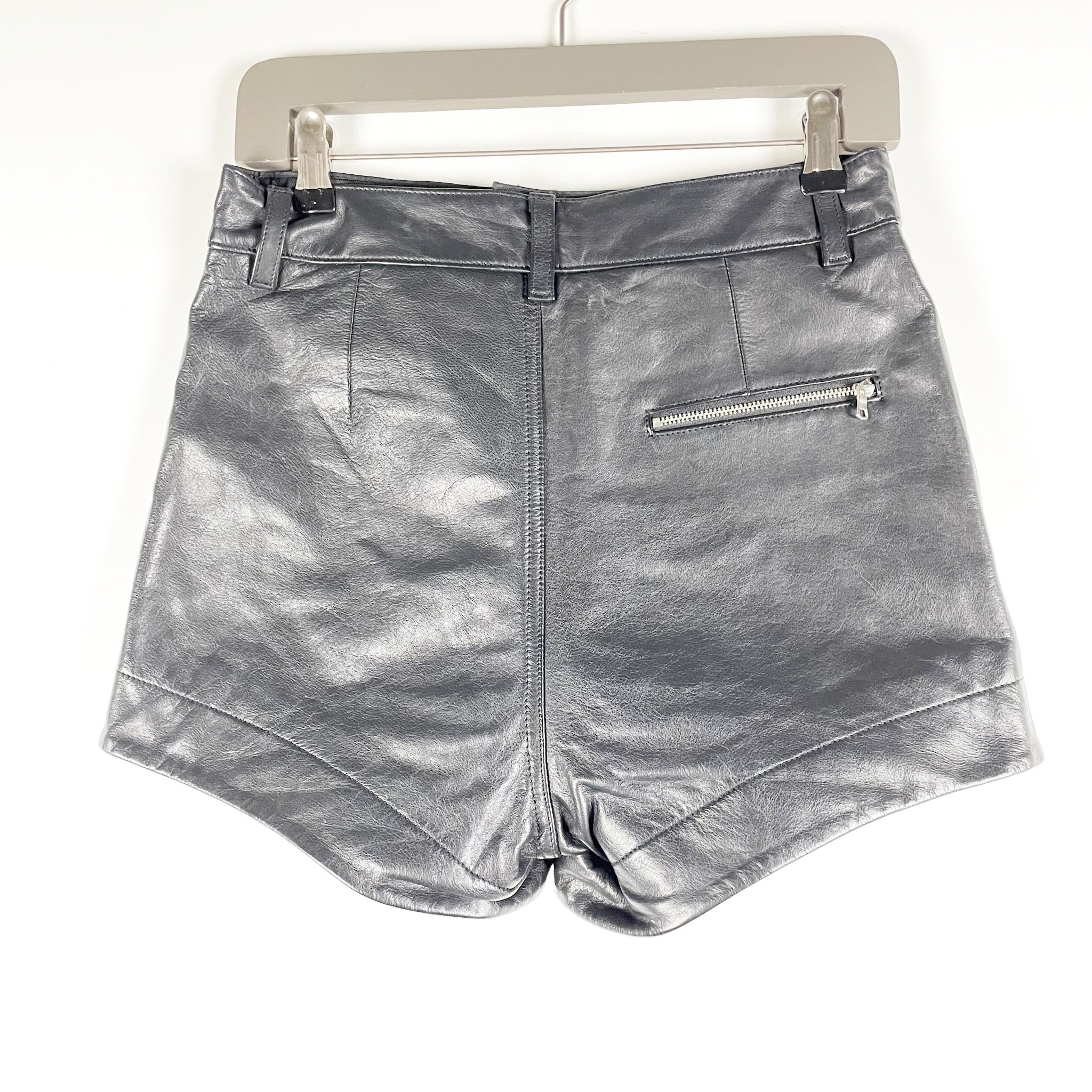 7 For All Mankind Genuine Leather High Rise Mini Hot Shorts Black 26