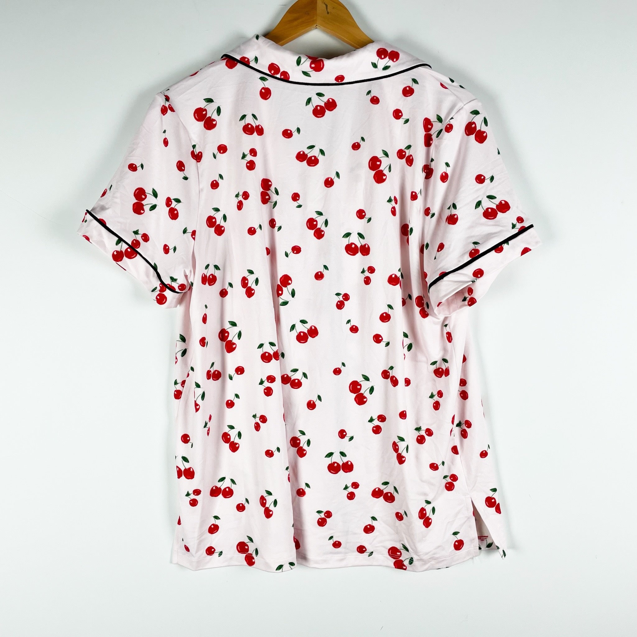 NEW Mason Grey Cherry On Top Fruit Print Pattern Lounge Pajama Shirt Pink Red L