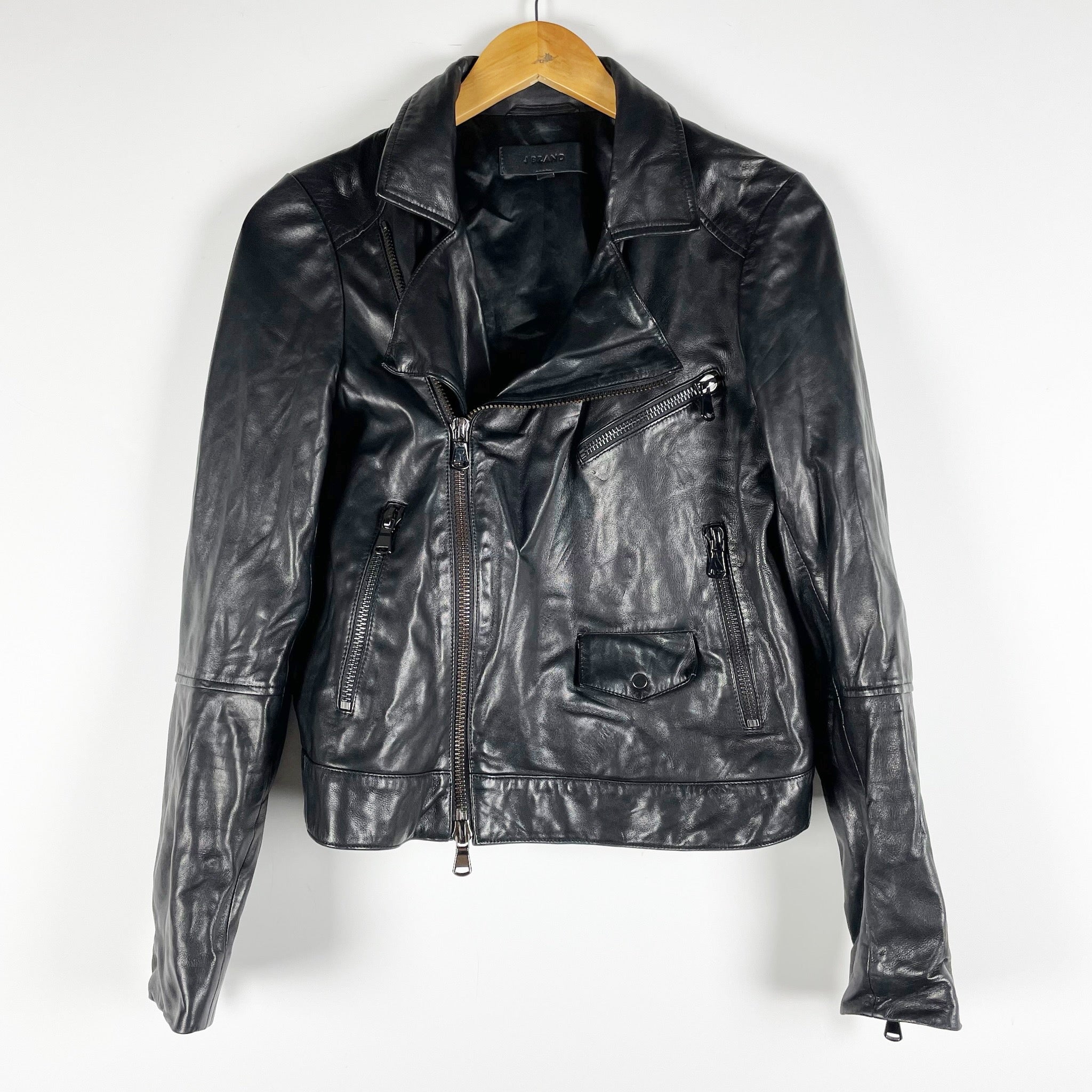J Brand Women's Letty Genuine Lamb Leather Full Zip Moto Jacket Black Small