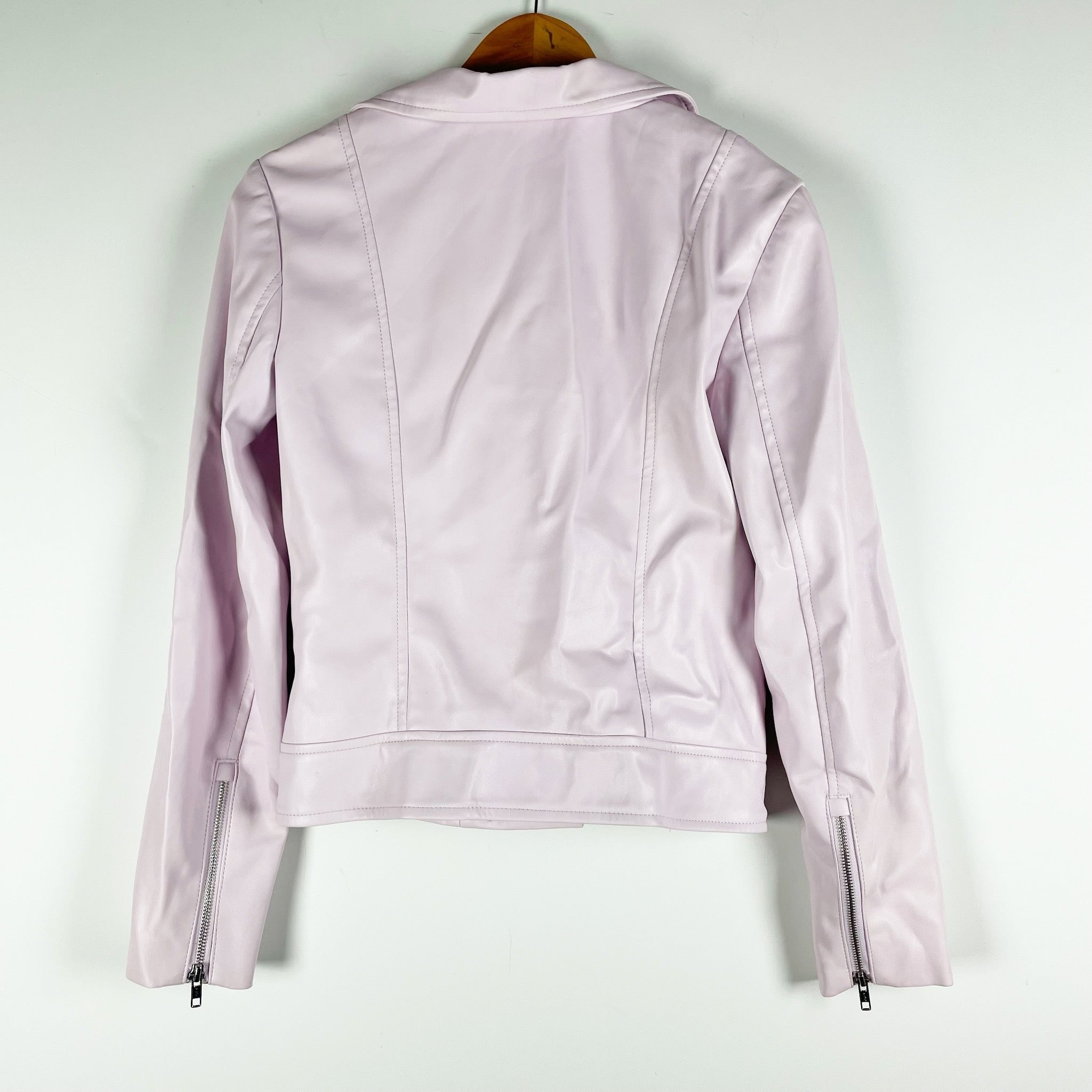 Susana Monaco Faux Vegan Leather Full Zip Moto Jacket Light Pink XS