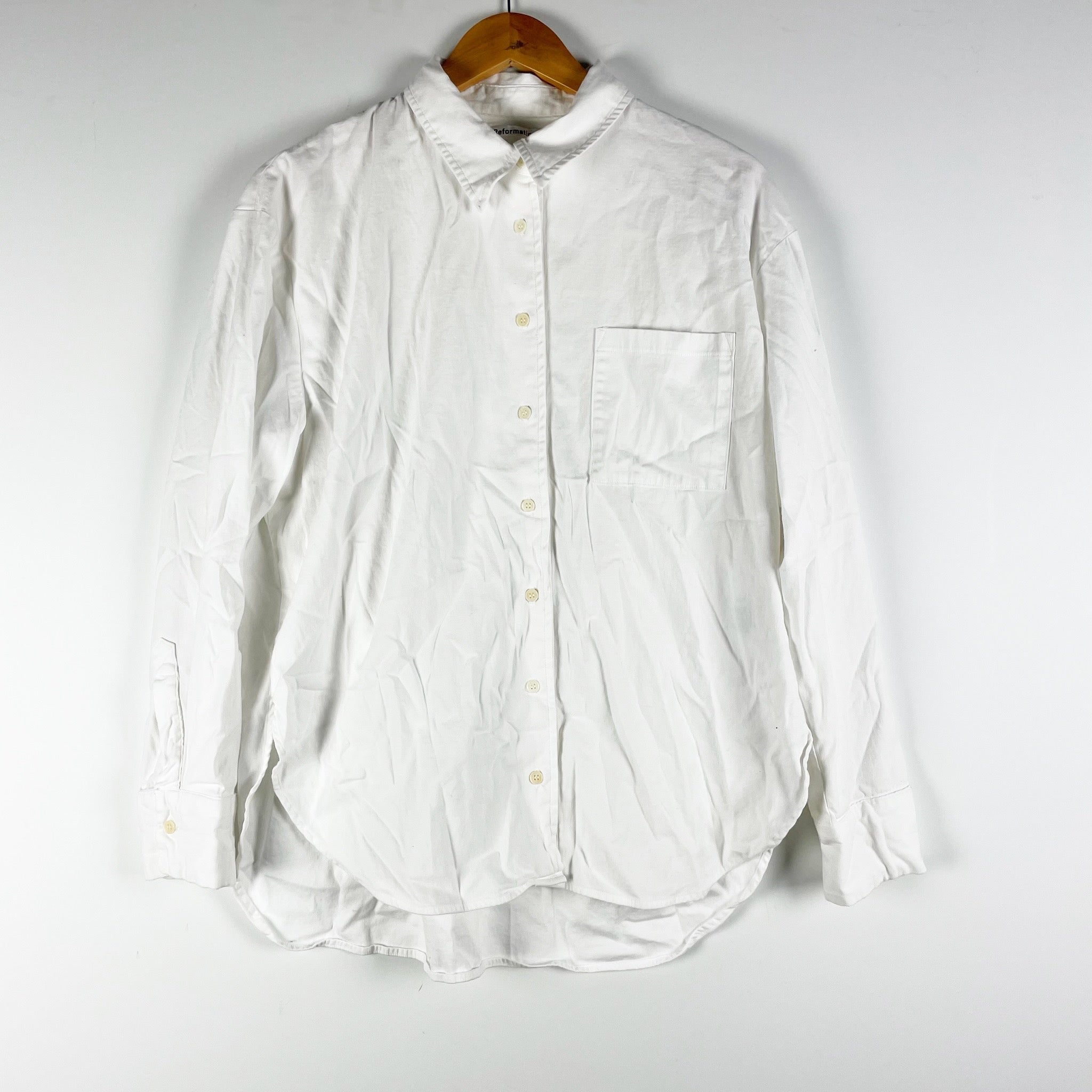 Reformation Women's Organic Cotton Collared Long Sleeve Button Down Shirt White