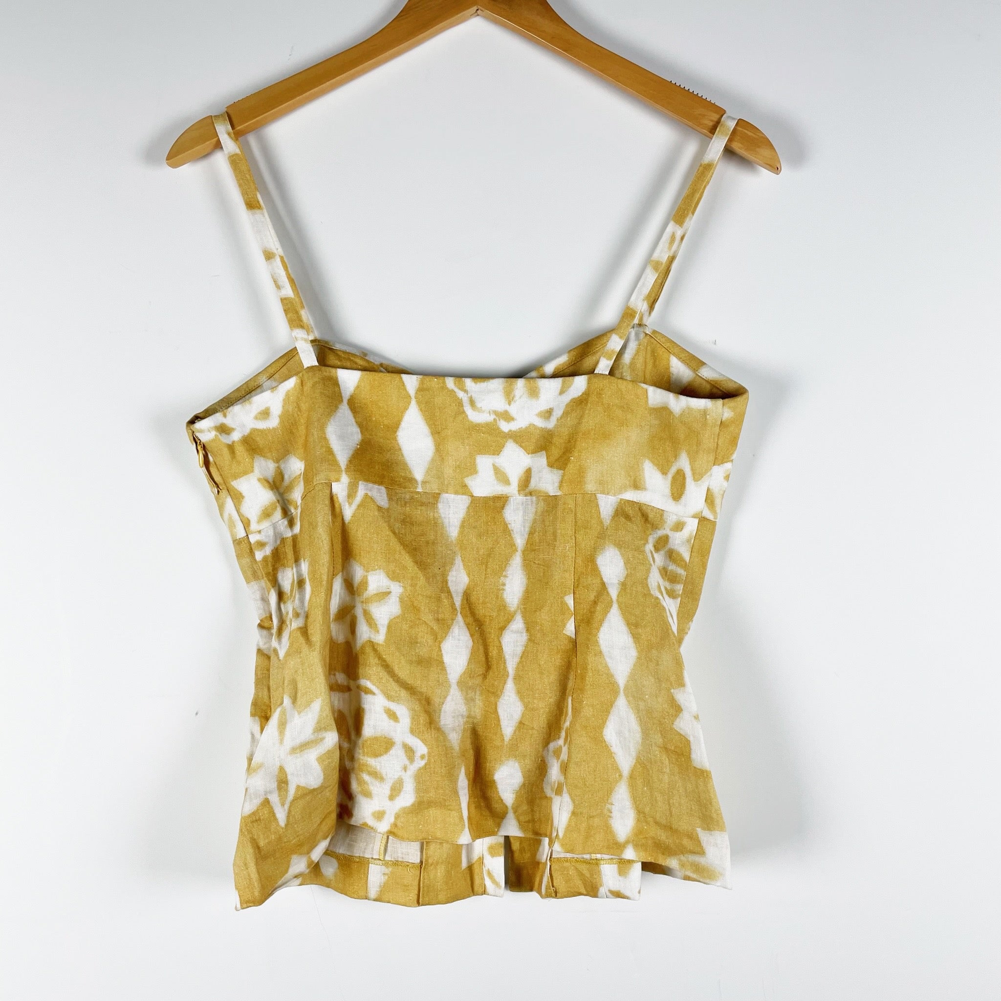 Rebecca Taylor Paper Fleur Button Front Linen Tank Top In Yellow Ginger Combo 4