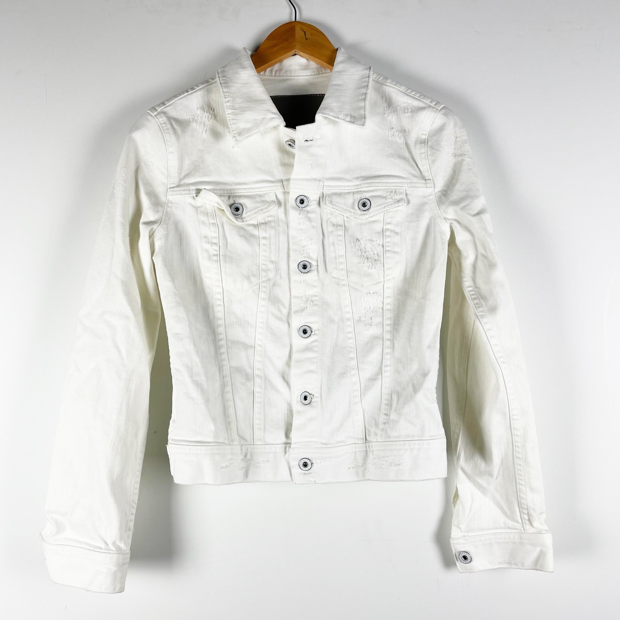 AG Adriano Goldschmied Cotton Stretch Button Front Denim Jean Jacket White Small