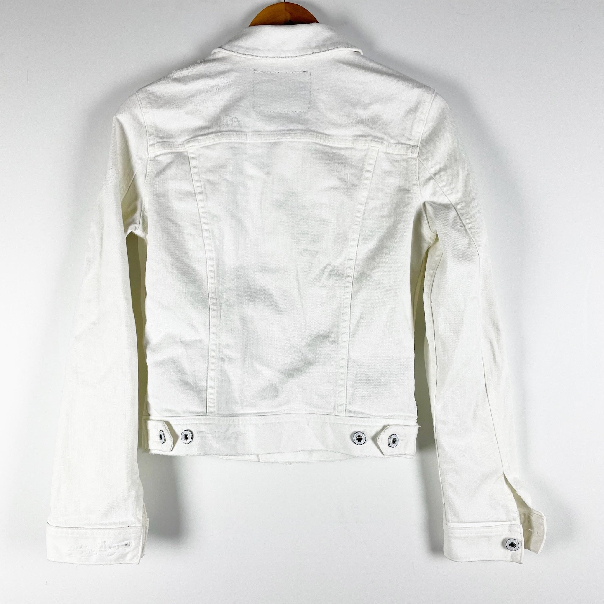 AG Adriano Goldschmied Cotton Stretch Button Front Denim Jean Jacket White Small