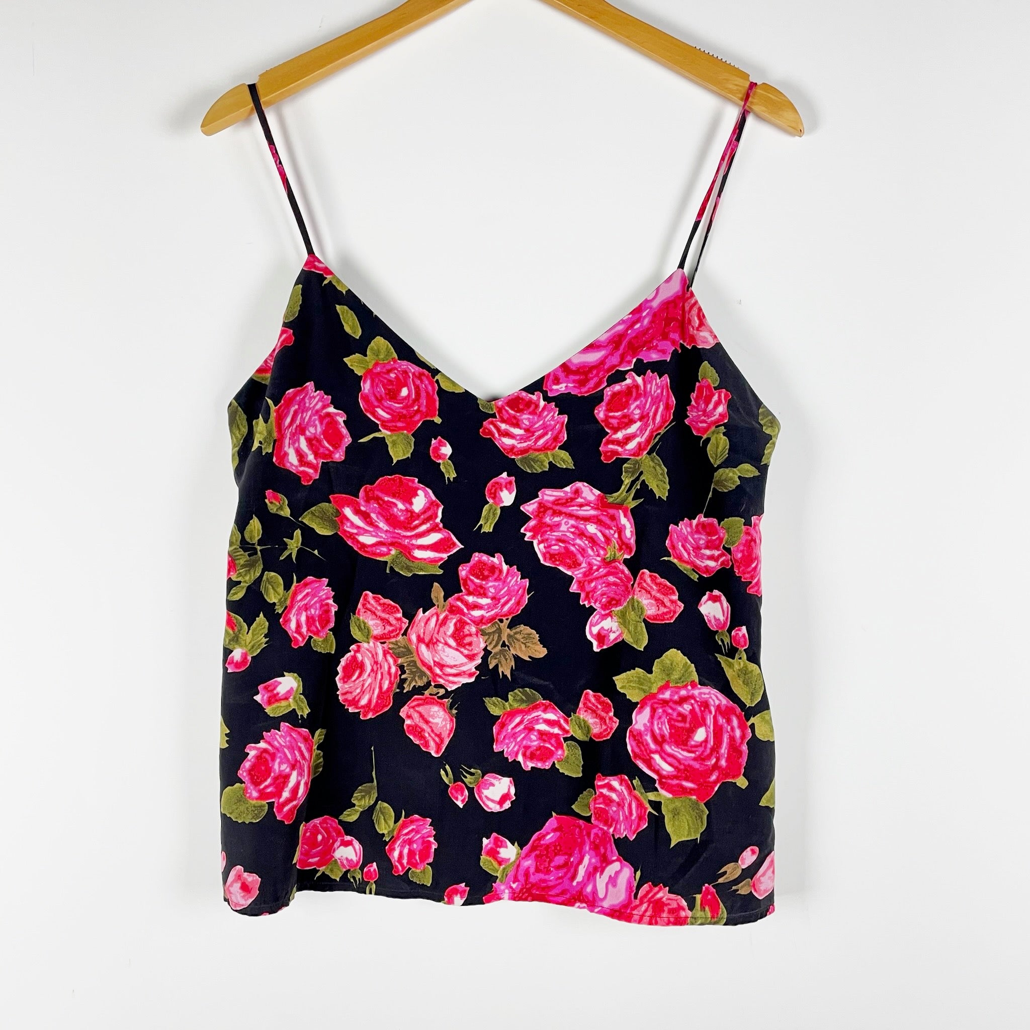 L'agence Jane Pink Rose Floral Flower Print Pattern Chiffon Camisole Tank Top S