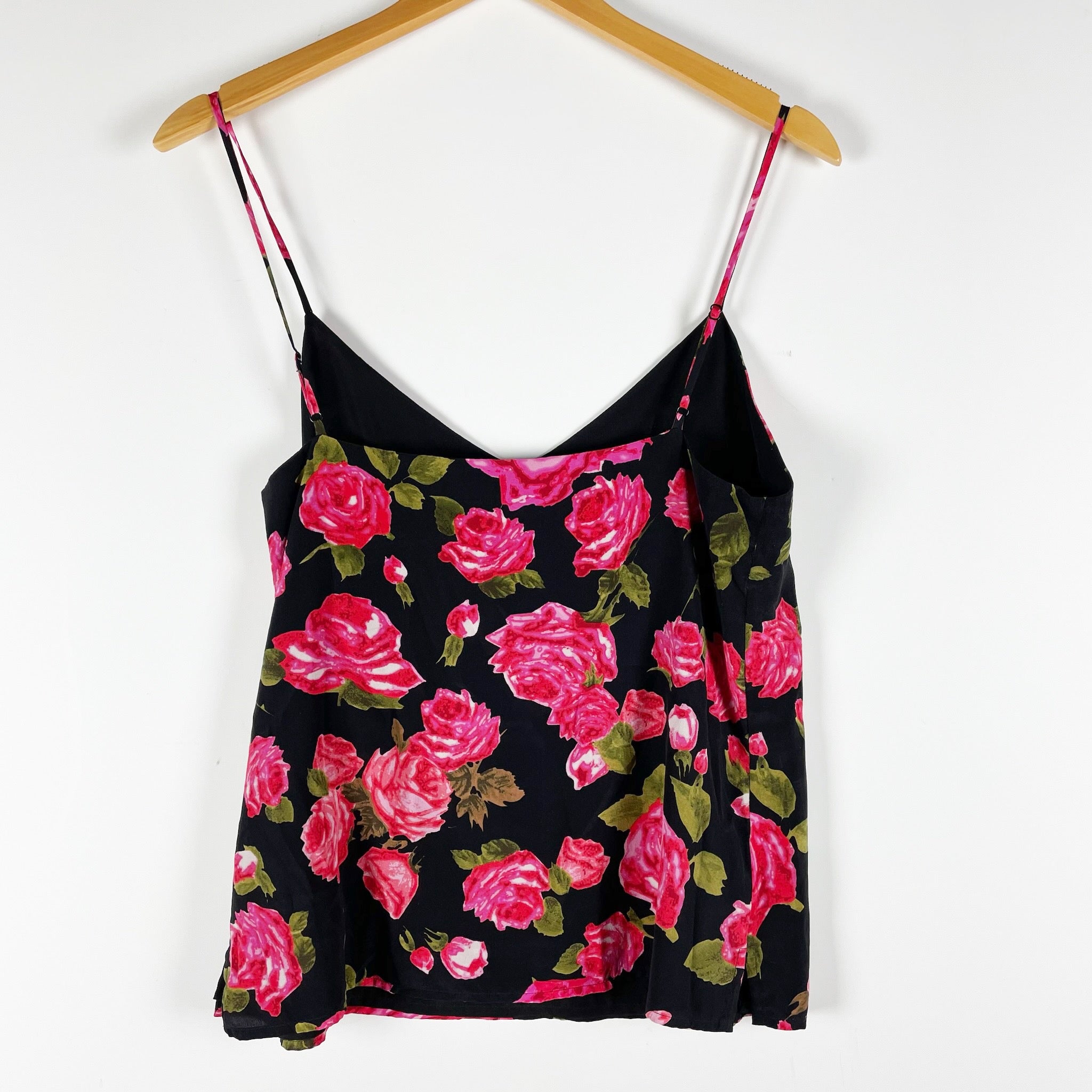 L'agence Jane Pink Rose Floral Flower Print Pattern Chiffon Camisole Tank Top S