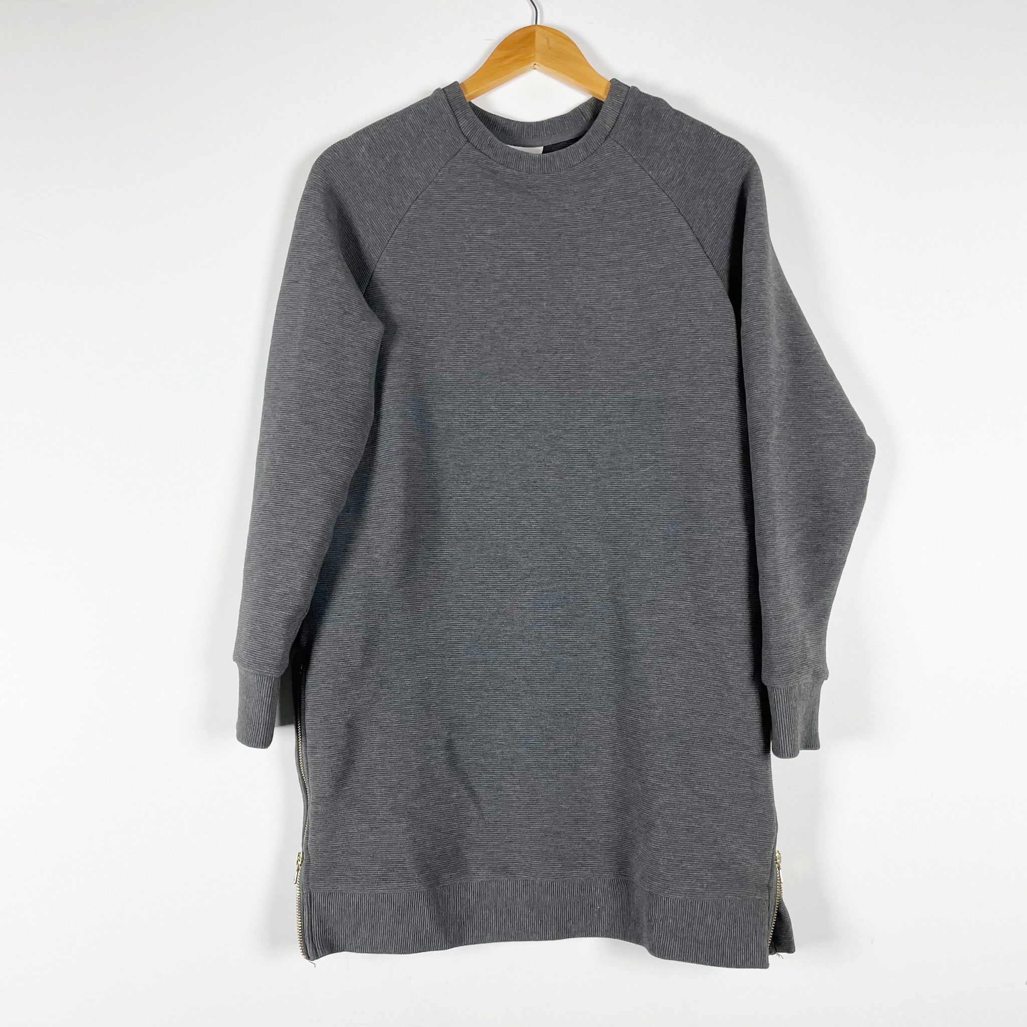 Varley Albret Mock Neck Cotton Ribbed Knit Stretch Pullover Mini Dress Charcoal