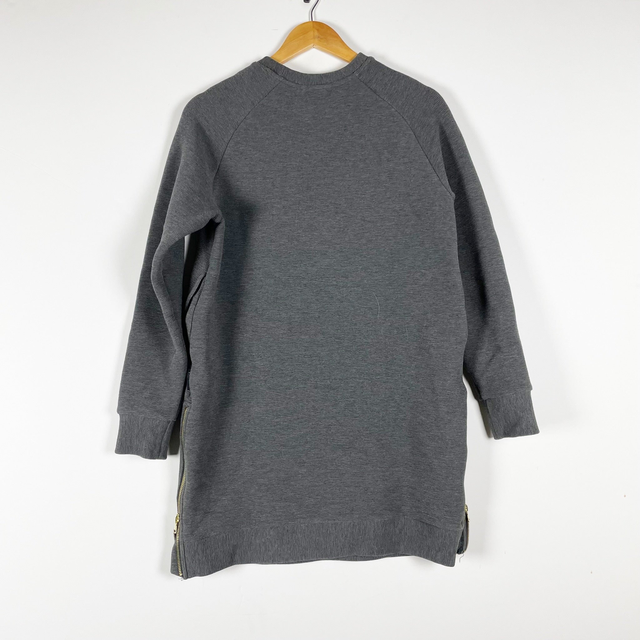 Varley Albret Mock Neck Cotton Ribbed Knit Stretch Pullover Mini Dress Charcoal